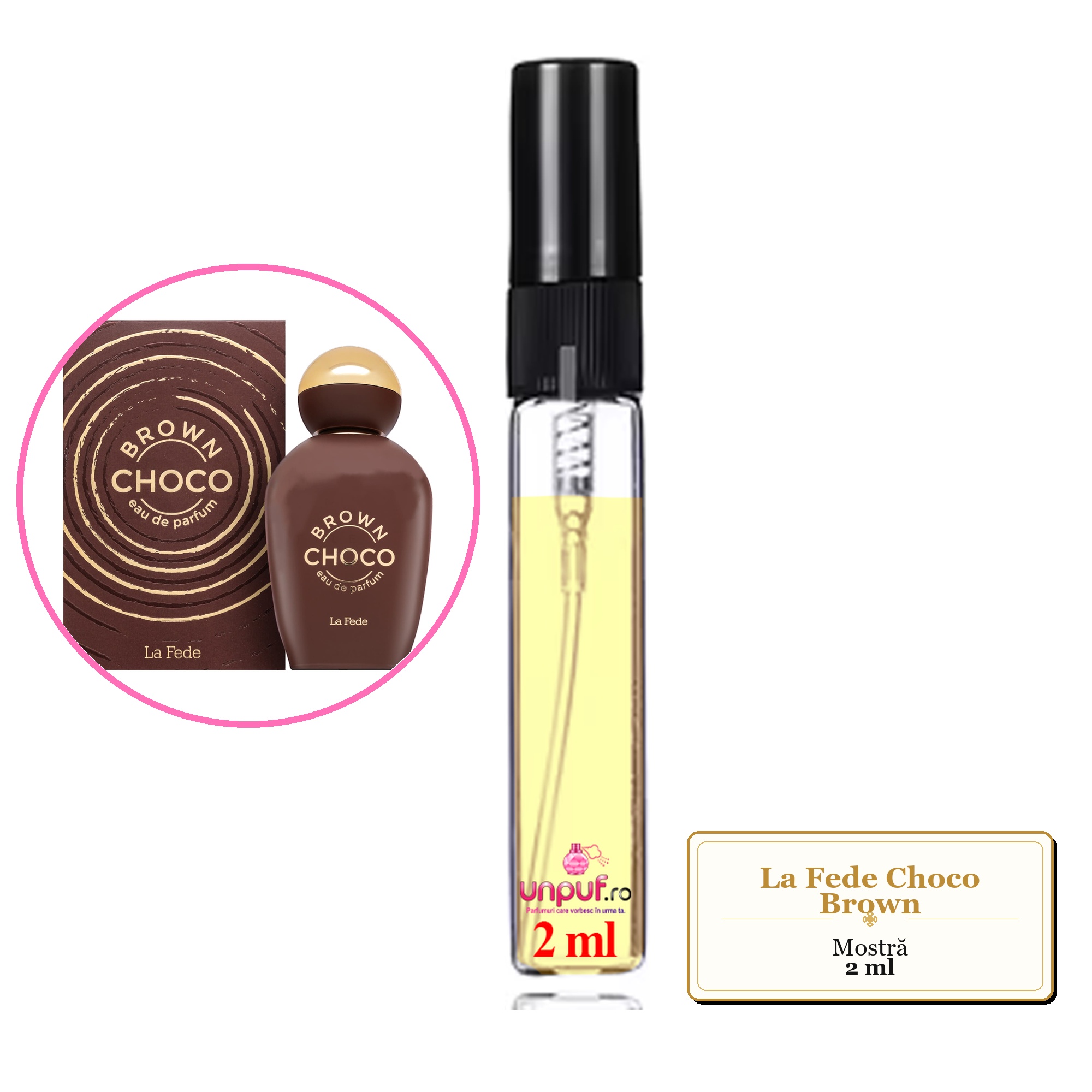 Mostra fiola din Parfumul La Fede Choco Brown, decant sticla cu pulverizator 
