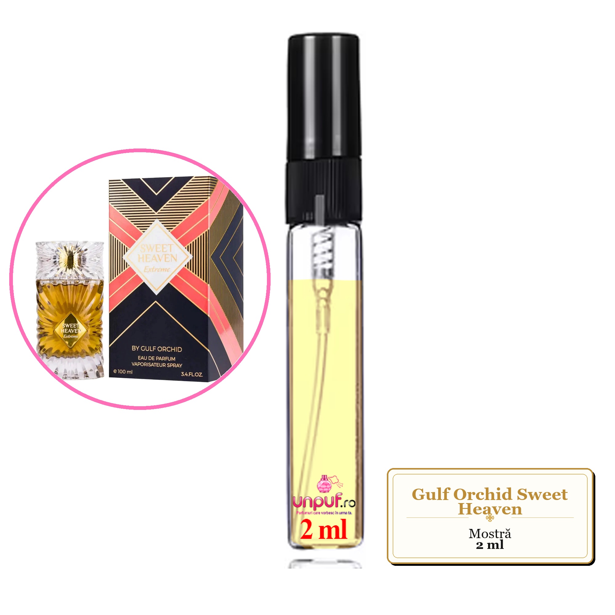 Mostra fiola din Parfumul Gulf Orchid Sweet Heaven, decant sticla cu pulverizator 