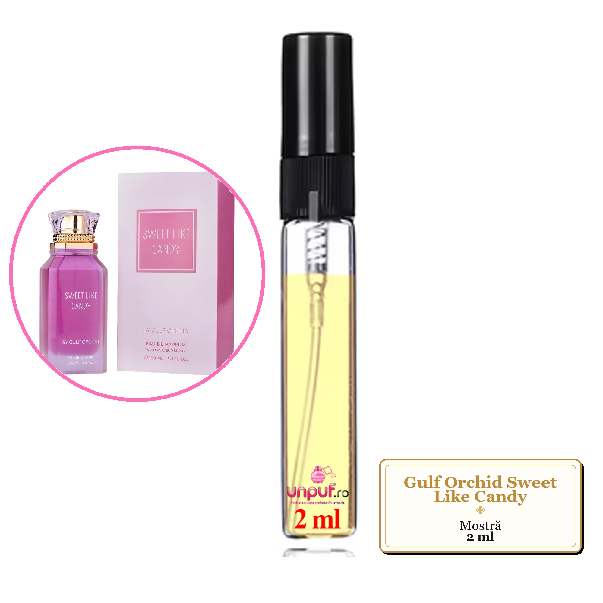 Mostra fiola din Parfumul Gulf Orchid Sweet Like Candy, decant sticla cu pulverizator 