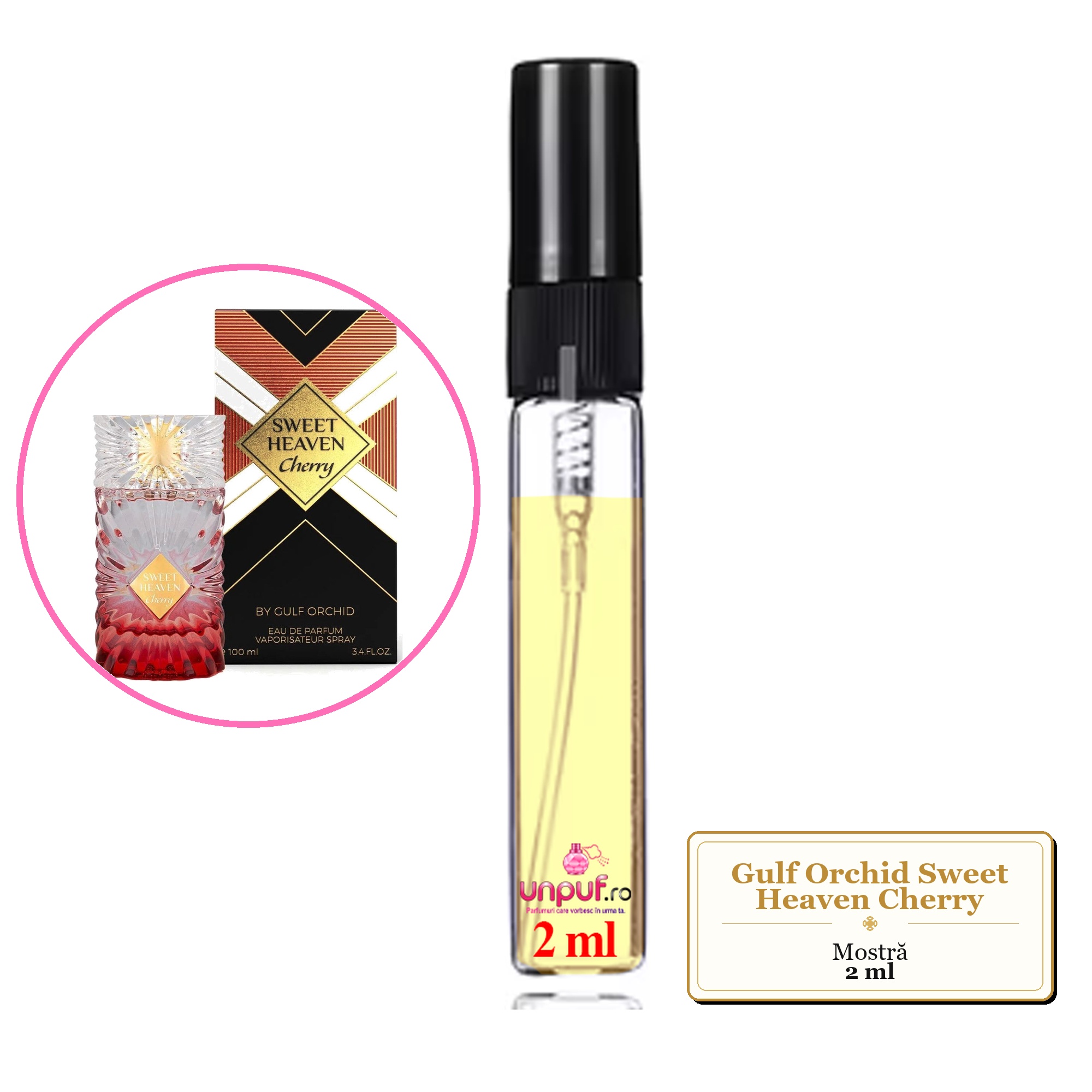 Mostra fiola din Parfumul Gulf Orchid Sweet Heaven Cherry, decant sticla cu pulverizator 