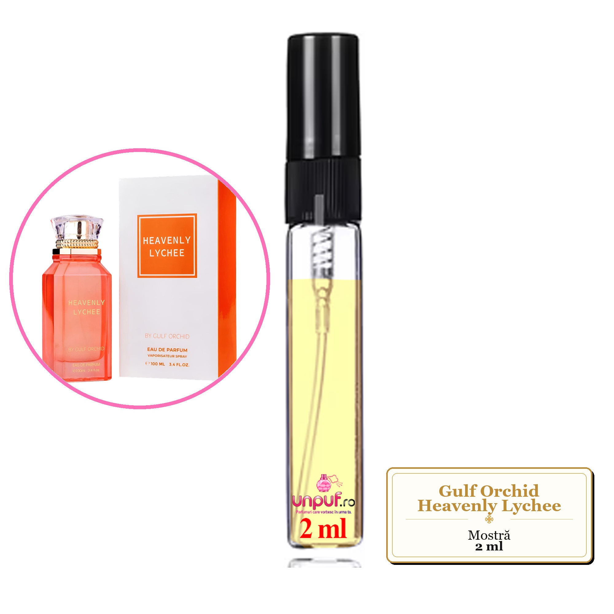 Mostra fiola din Parfumul Gulf Orchid Heavenly Lychee, decant sticla cu pulverizator 