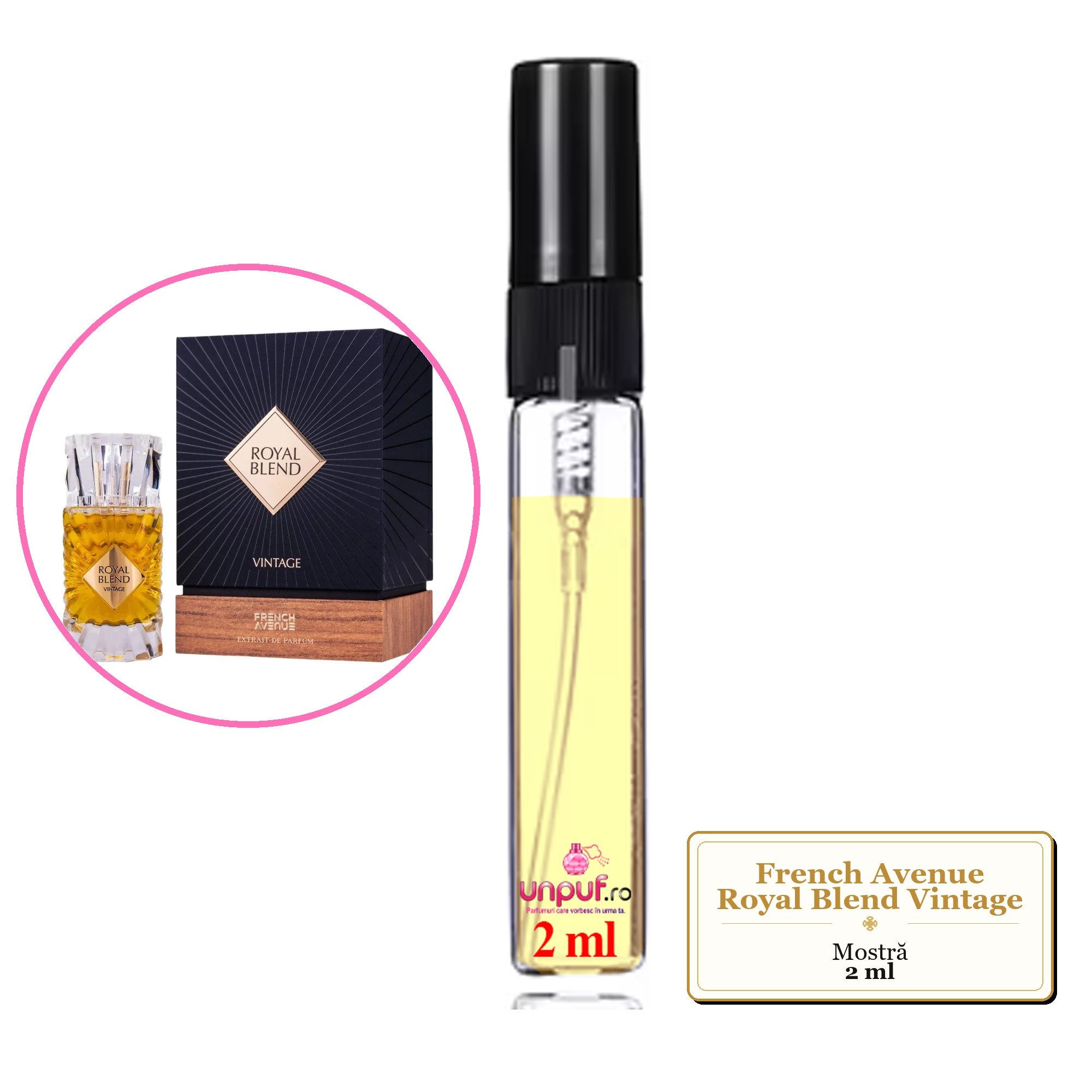 Mostra fiola din Parfumul French Avenue Royal Blend Vintage, decant sticla cu pulverizator 