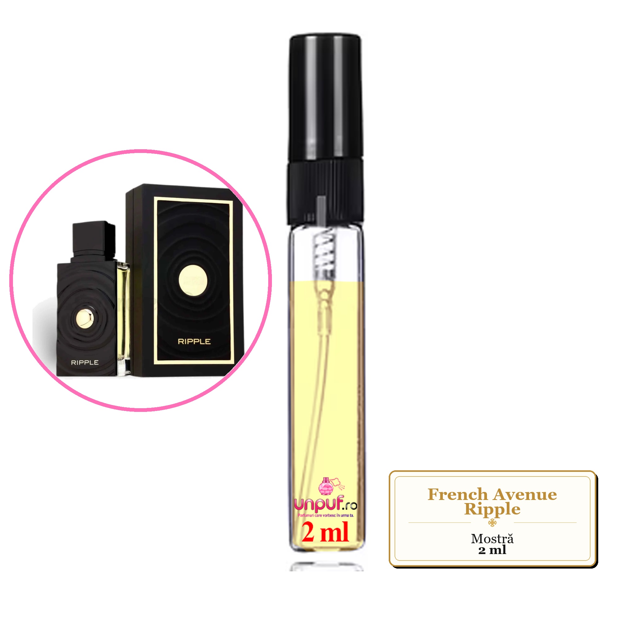 Mostra fiola din Parfumul French Avenue Ripple, decant sticla cu pulverizator 