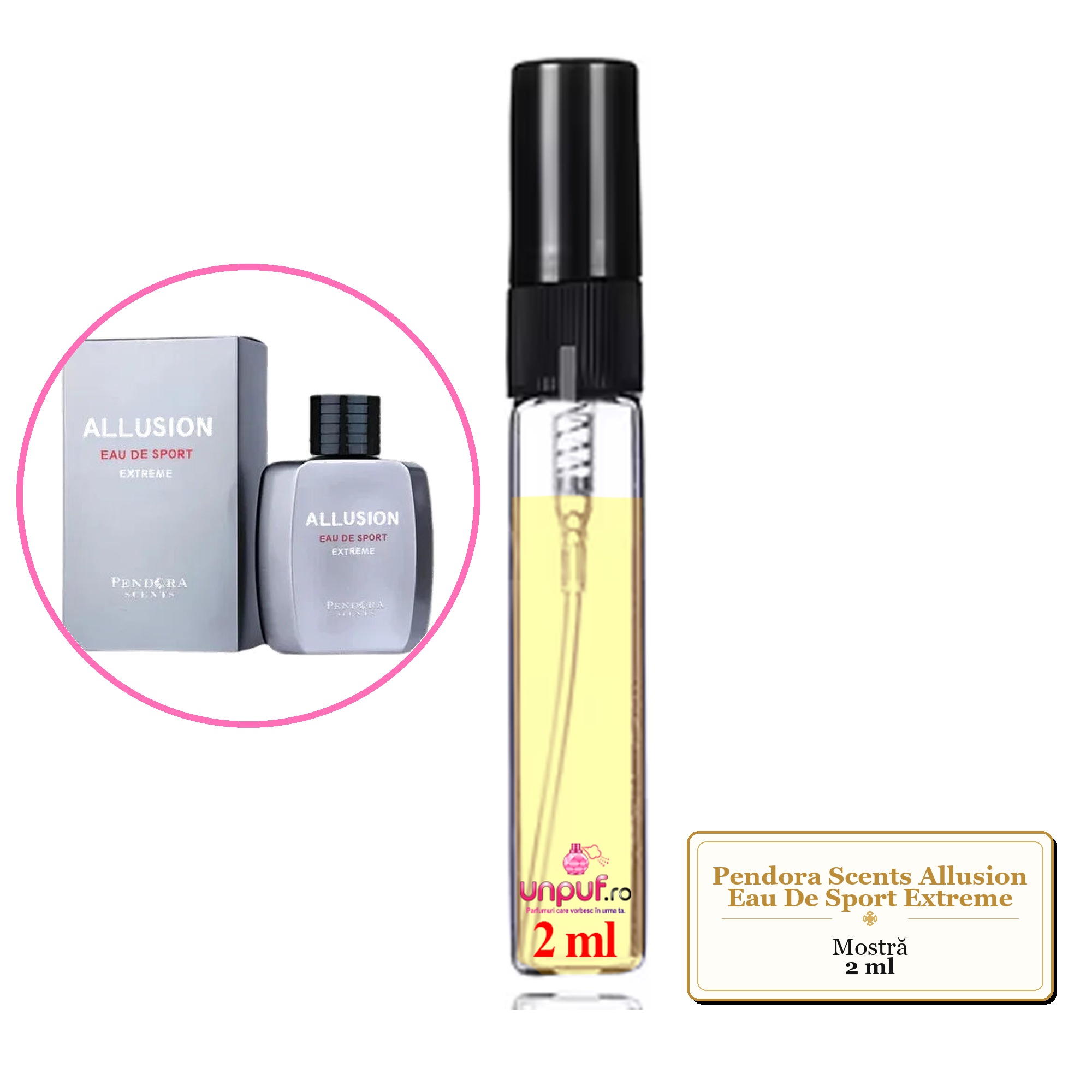 Mostra fiola din Parfumul Pendora Scents Allusion Eau De Sport Extreme, decant sticla cu pulverizator