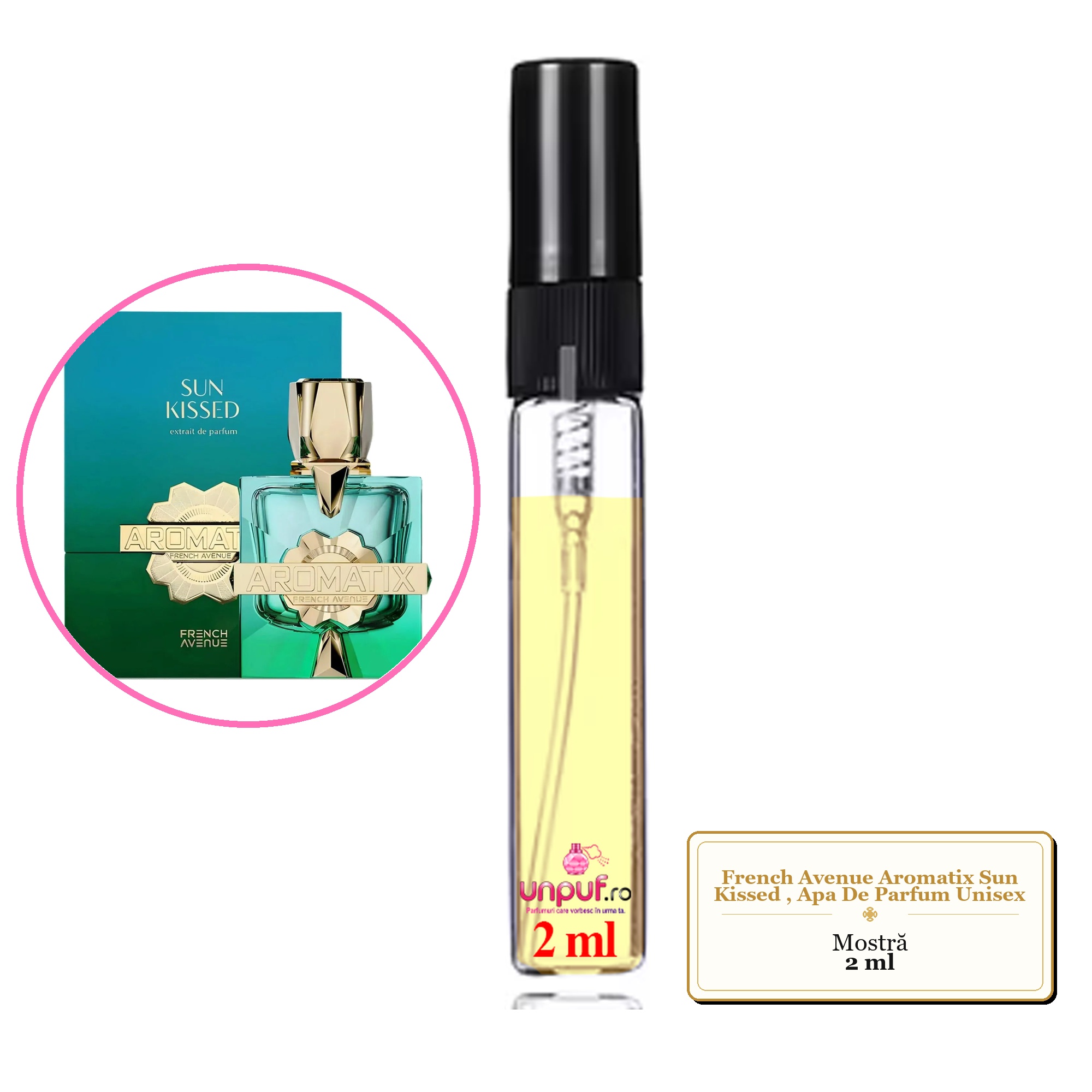 Mostra fiola din Parfumul French Avenue Aromatix Sun Kissed, Apa De Parfum Unisex, decant sticla cu pulverizator 