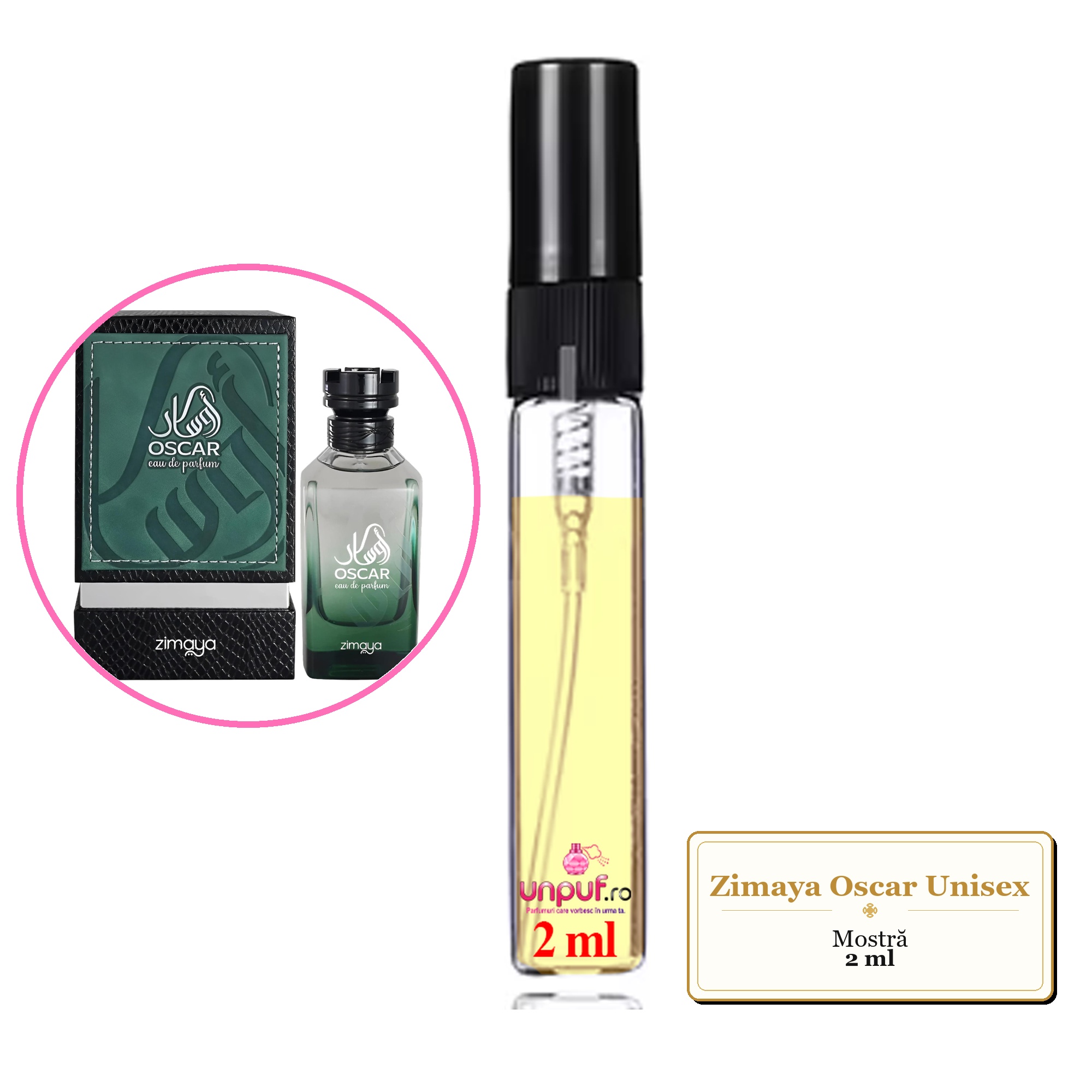 Mostra fiola din Parfumul Zimaya Oscar Unisex, decant sticla cu pulverizator