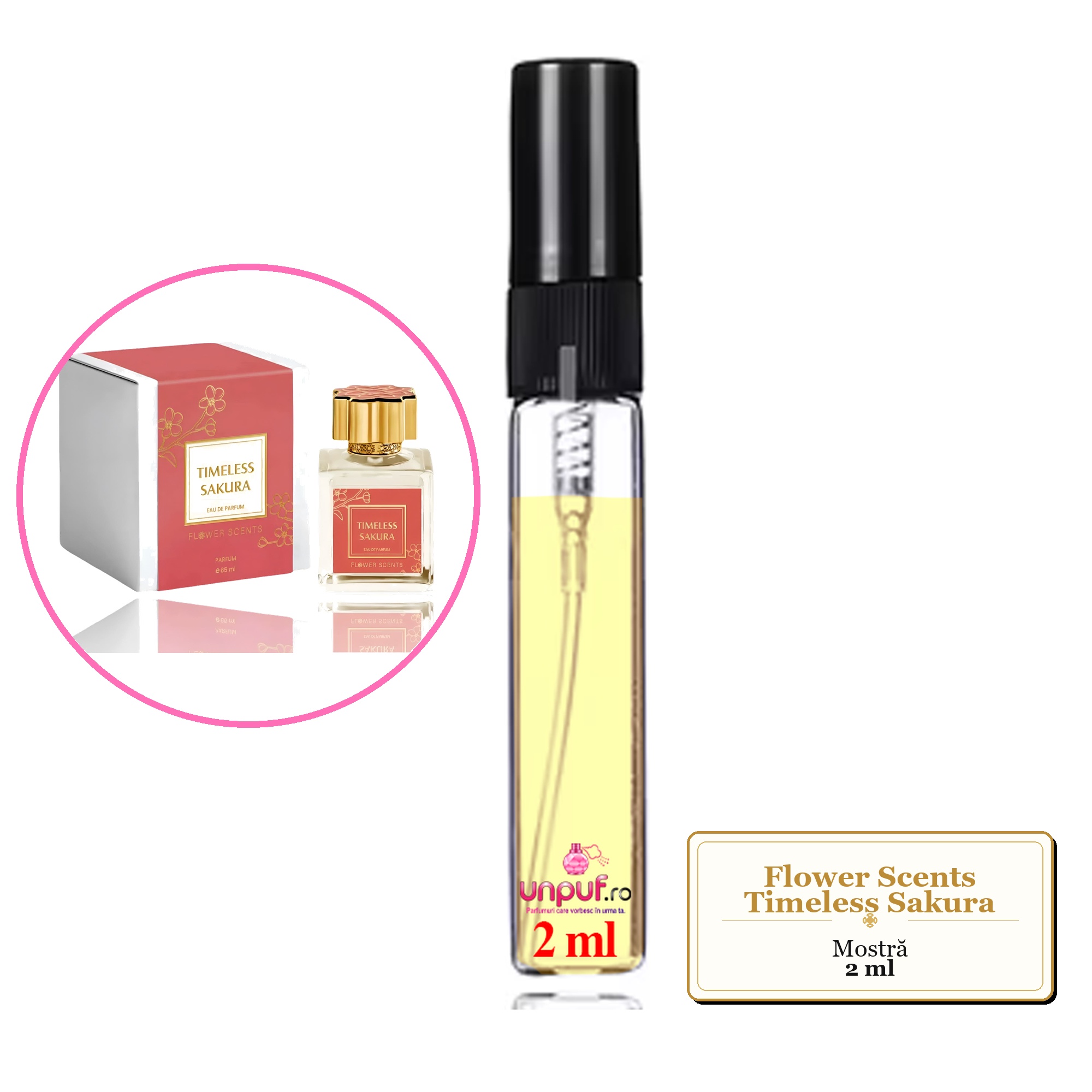 Mostra fiola din Parfumul Flower Scents Timeless Sakura, decant sticla cu pulverizator 