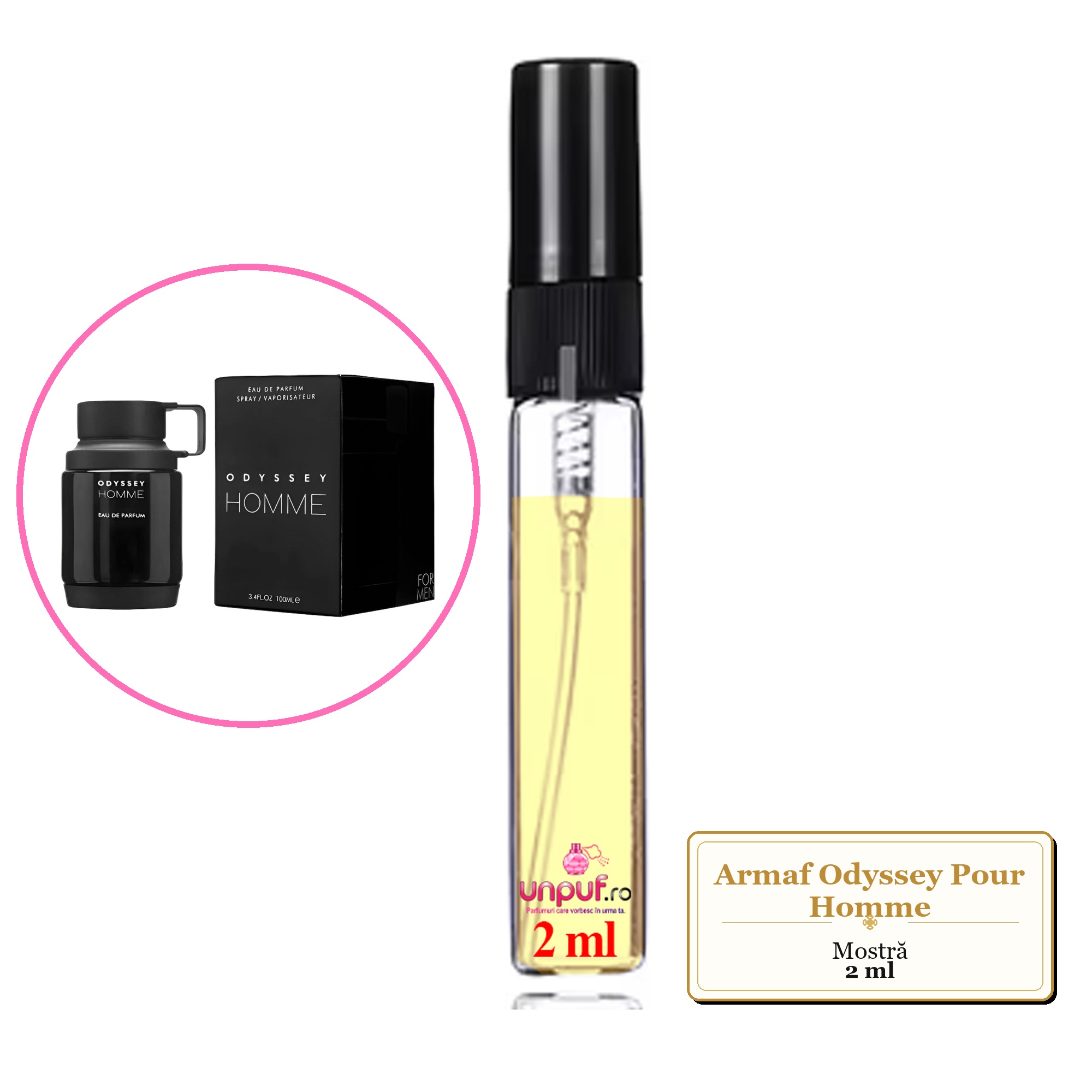 Mostra fiola din Parfumul Armaf Odyssey Pour Homme, decant sticla cu pulverizator 