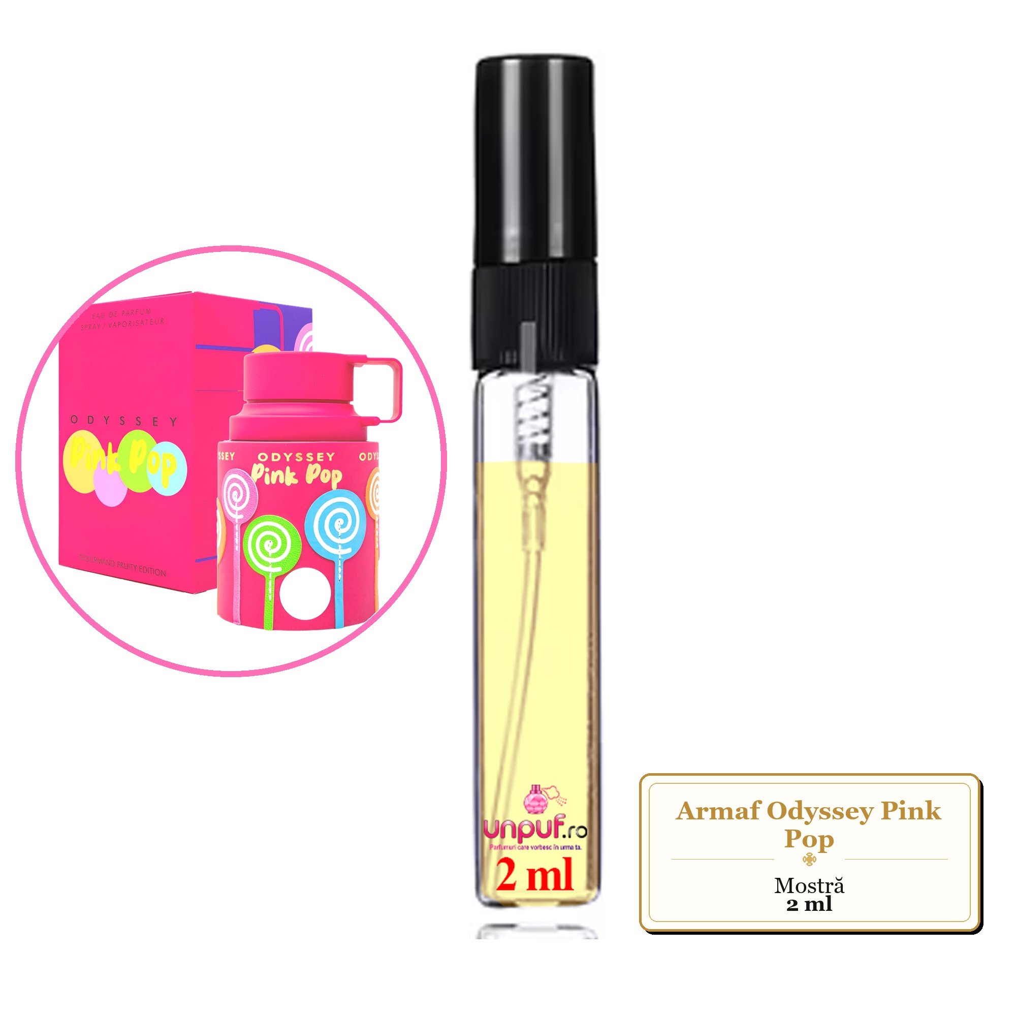 Mostra fiola din Parfumul Armaf Odyssey Pink Pop, decant sticla cu pulverizator 