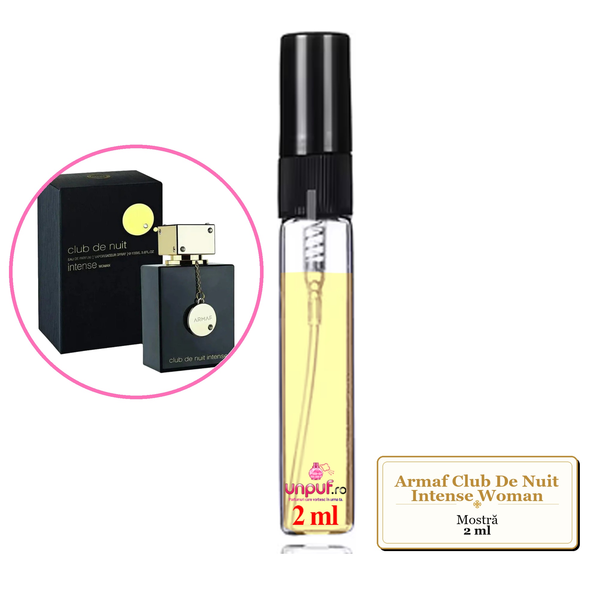 Mostra fiola din Parfumul Armaf Club De Nuit Intense Woman, decant sticla cu pulverizator