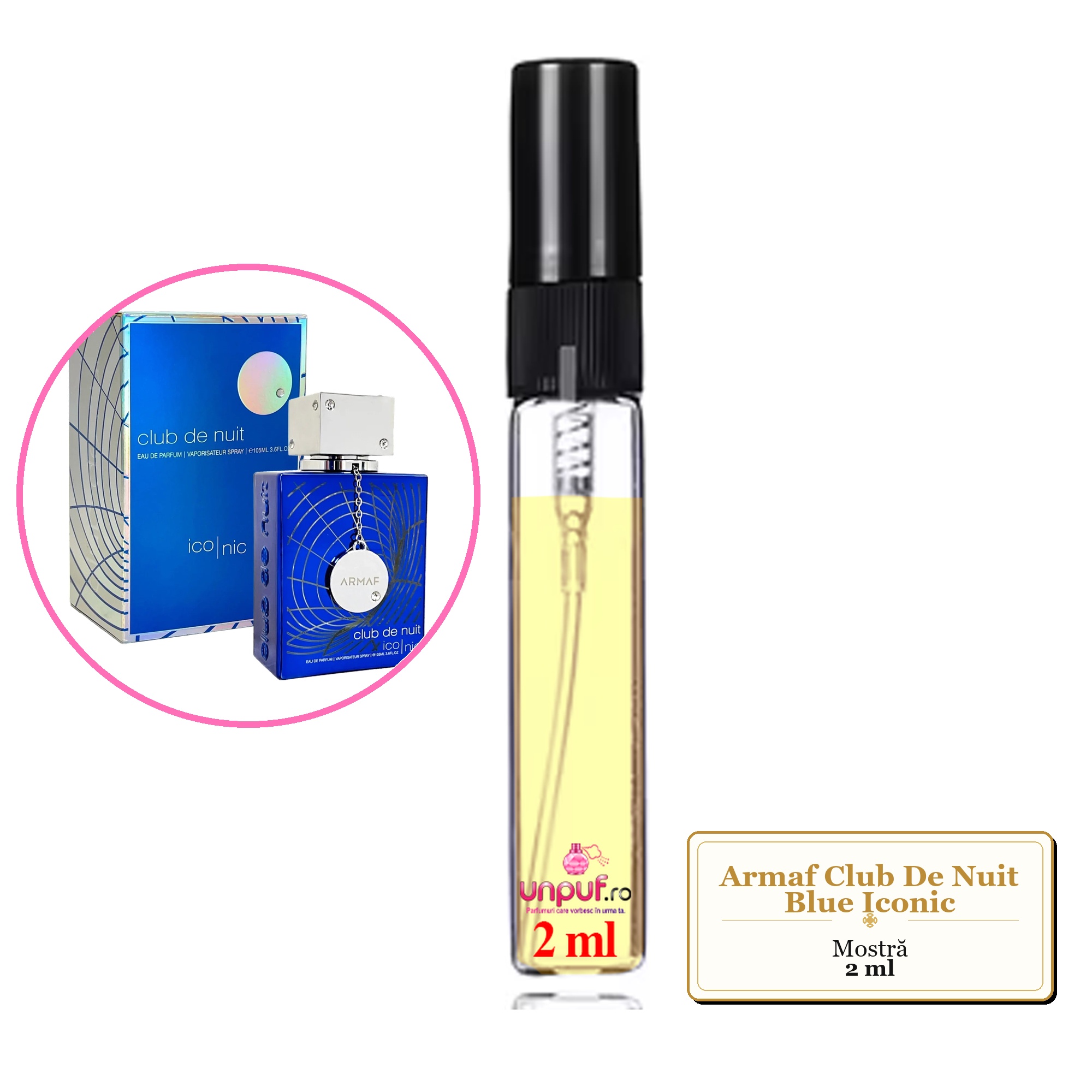 Mostra fiola din Parfumul Armaf Club De Nuit Blue Iconic, decant sticla cu pulverizator 