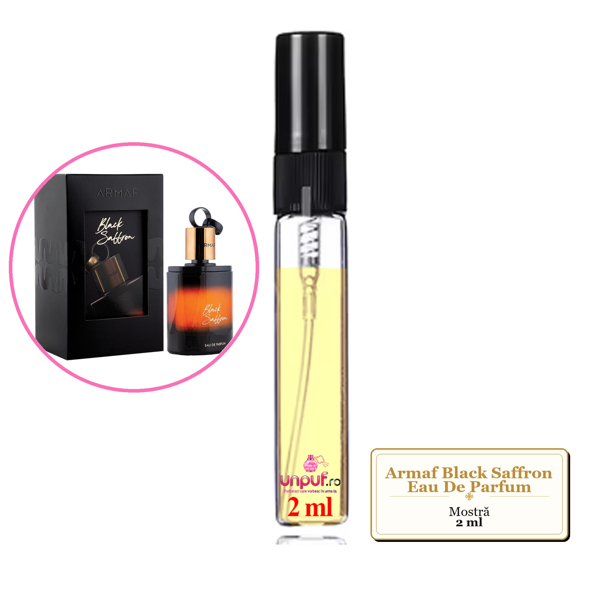 Mostra fiola din Parfumul Armaf Black Saffron Eau De Parfum, decant sticla cu pulverizator 