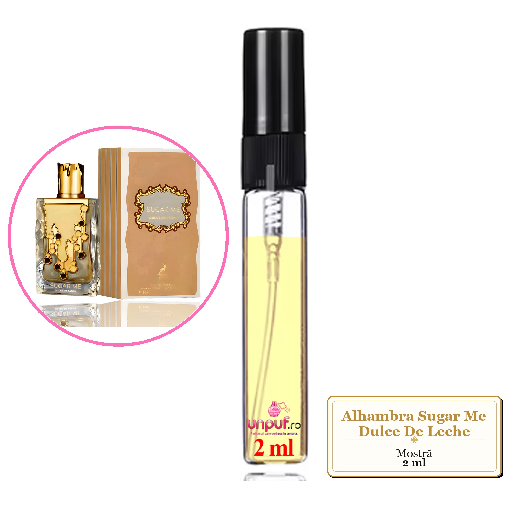 Mostra fiola din Parfumul Alhambra Sugar Me Dulce De Leche, decant sticla cu pulverizator