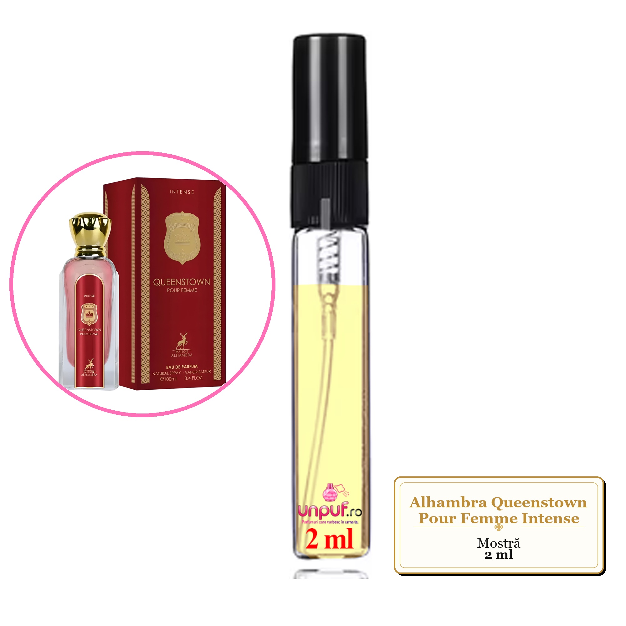 Mostra fiola din Parfumul Alhambra Queenstown Pour Femme Intense, decant sticla cu pulverizator
