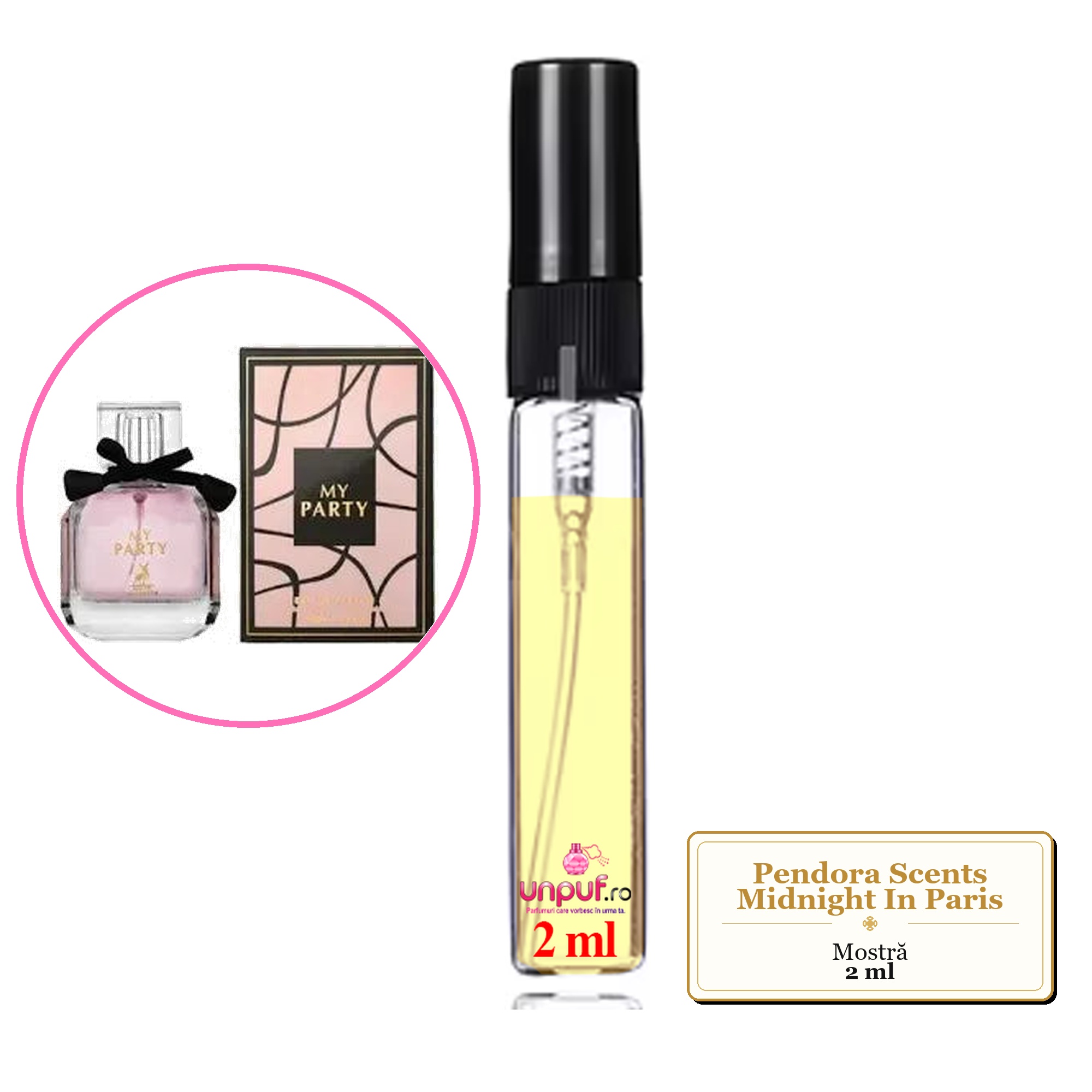 Mostra fiola din Parfumul Pendora Scents Midnight In Paris, decant sticla cu pulverizator 