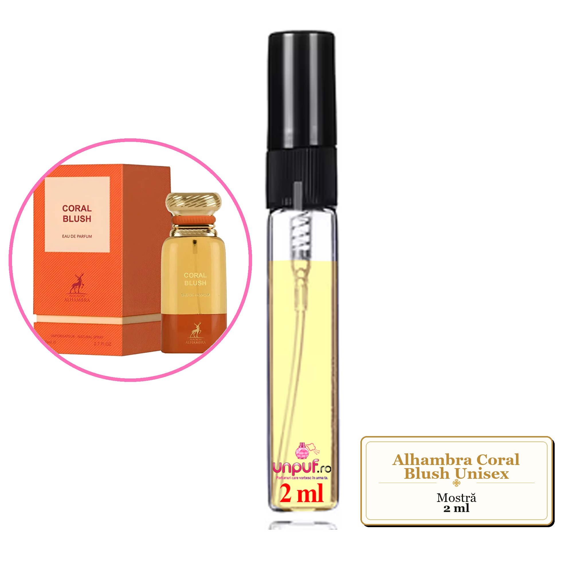 Mostra fiola din Parfumul Alhambra Coral Blush Unisex, decant sticla cu pulverizator