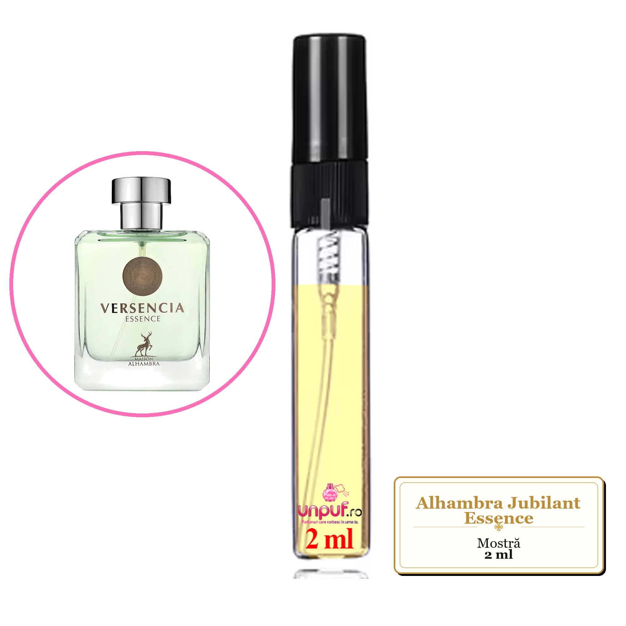 Mostra fiola din Parfumul Alhambra Jubilant Essence, decant sticla cu pulverizator