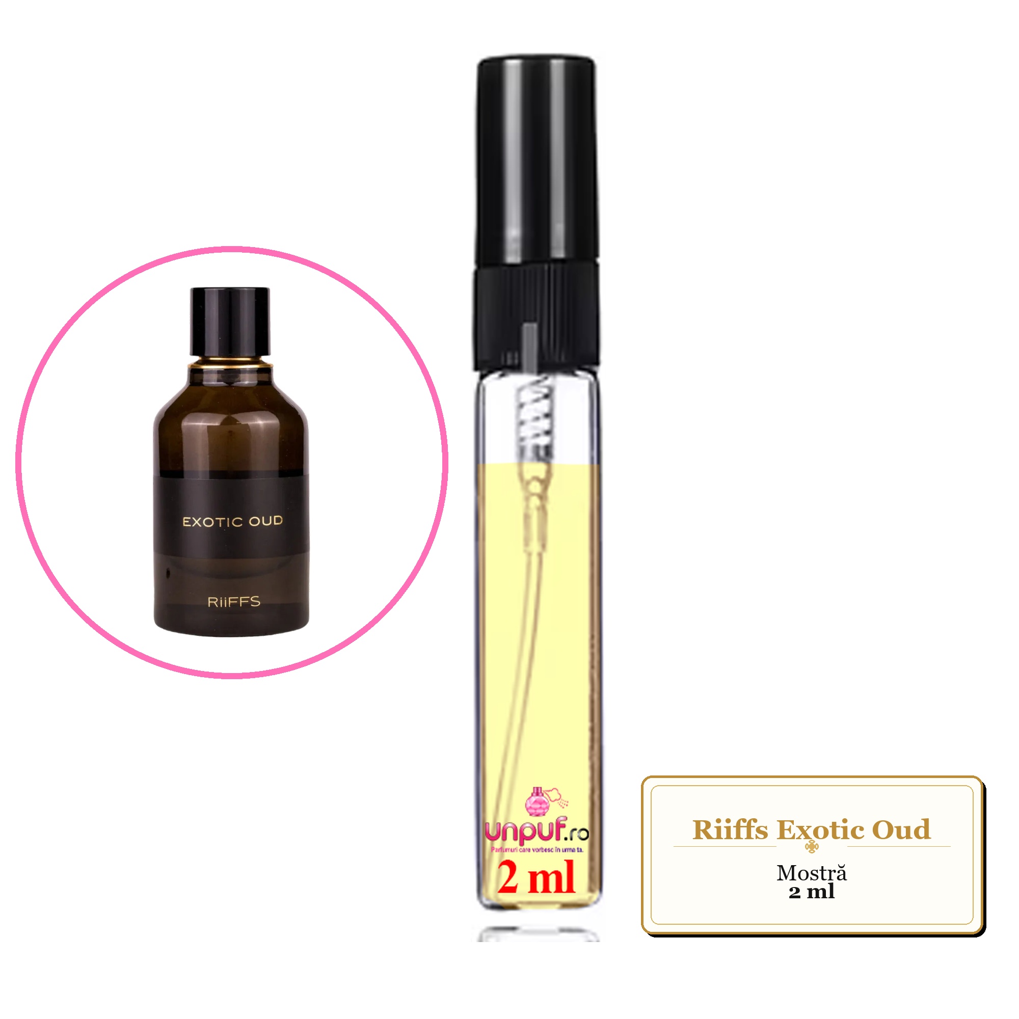 Mostra fiola din Parfumul Riiffs Exotic Oud, decant sticla cu pulverizator 