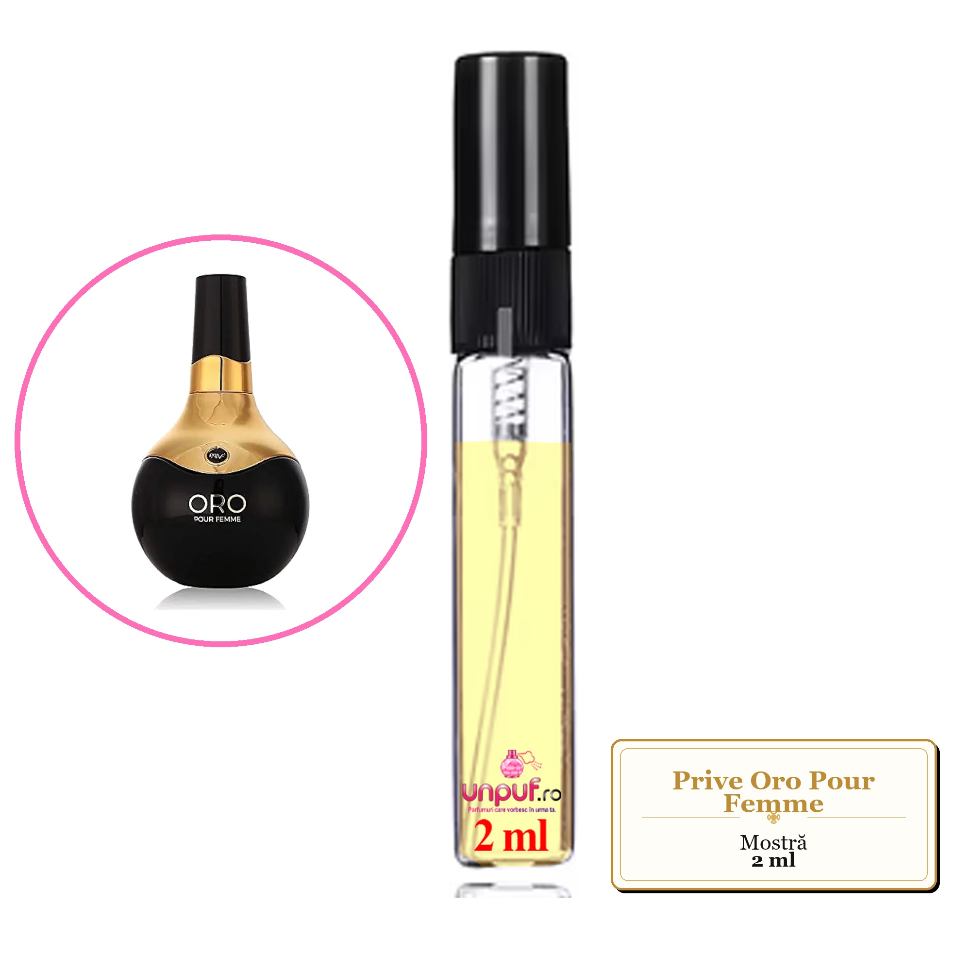 Mostra fiola din Parfumul Prive Oro Pour Femme, decant sticla cu pulverizator 
