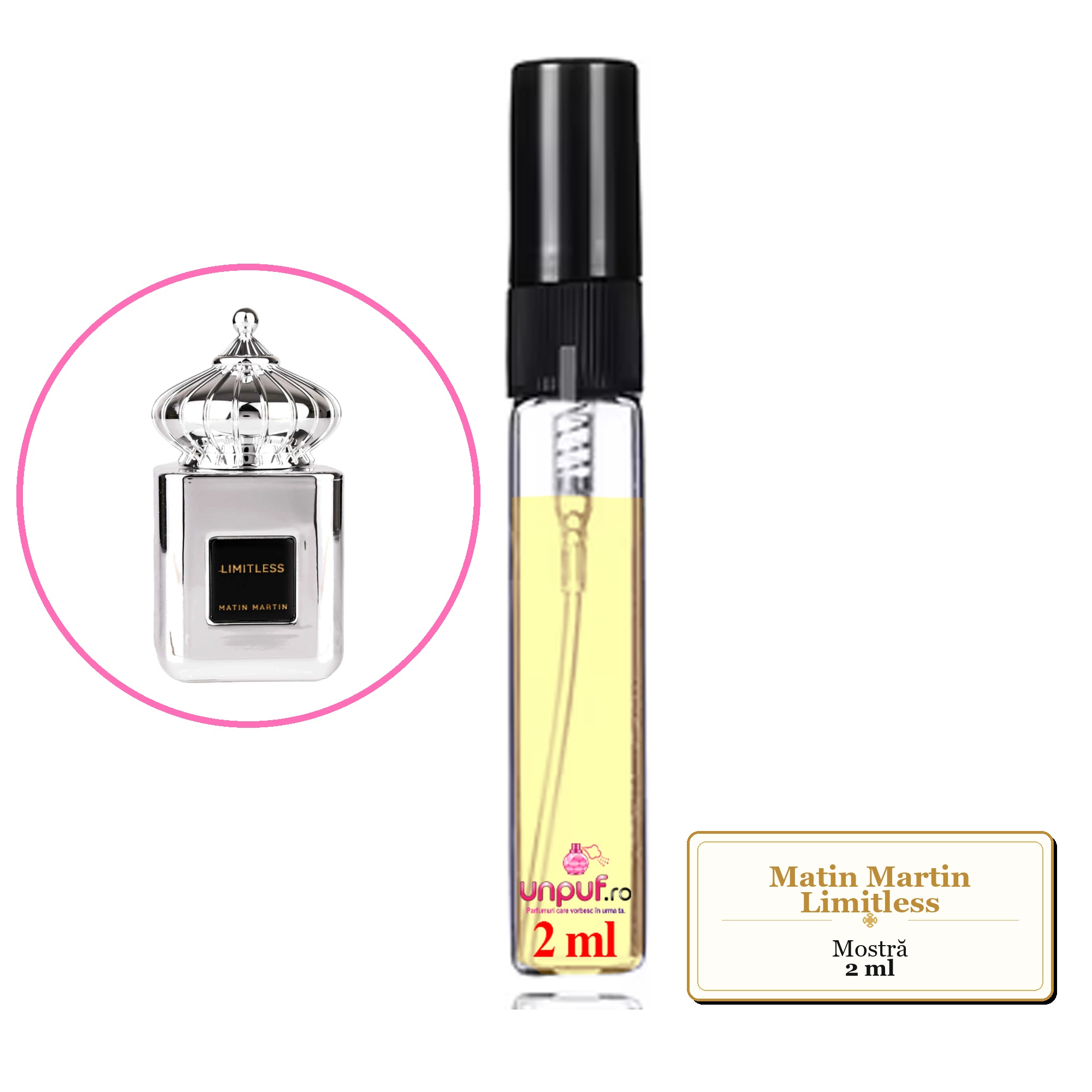 Mostra fiola din Parfumul Matin Martin Limitless, decant sticla cu pulverizator