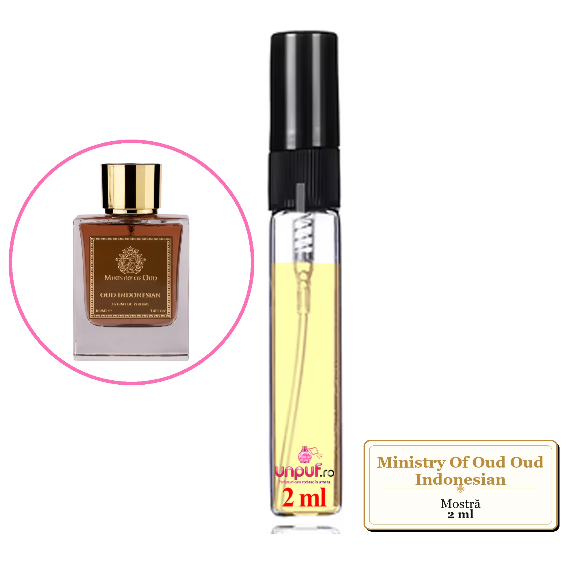 Mostra fiola din Parfumul Ministry Of Oud Oud Indonesian, decant sticla cu pulverizator 