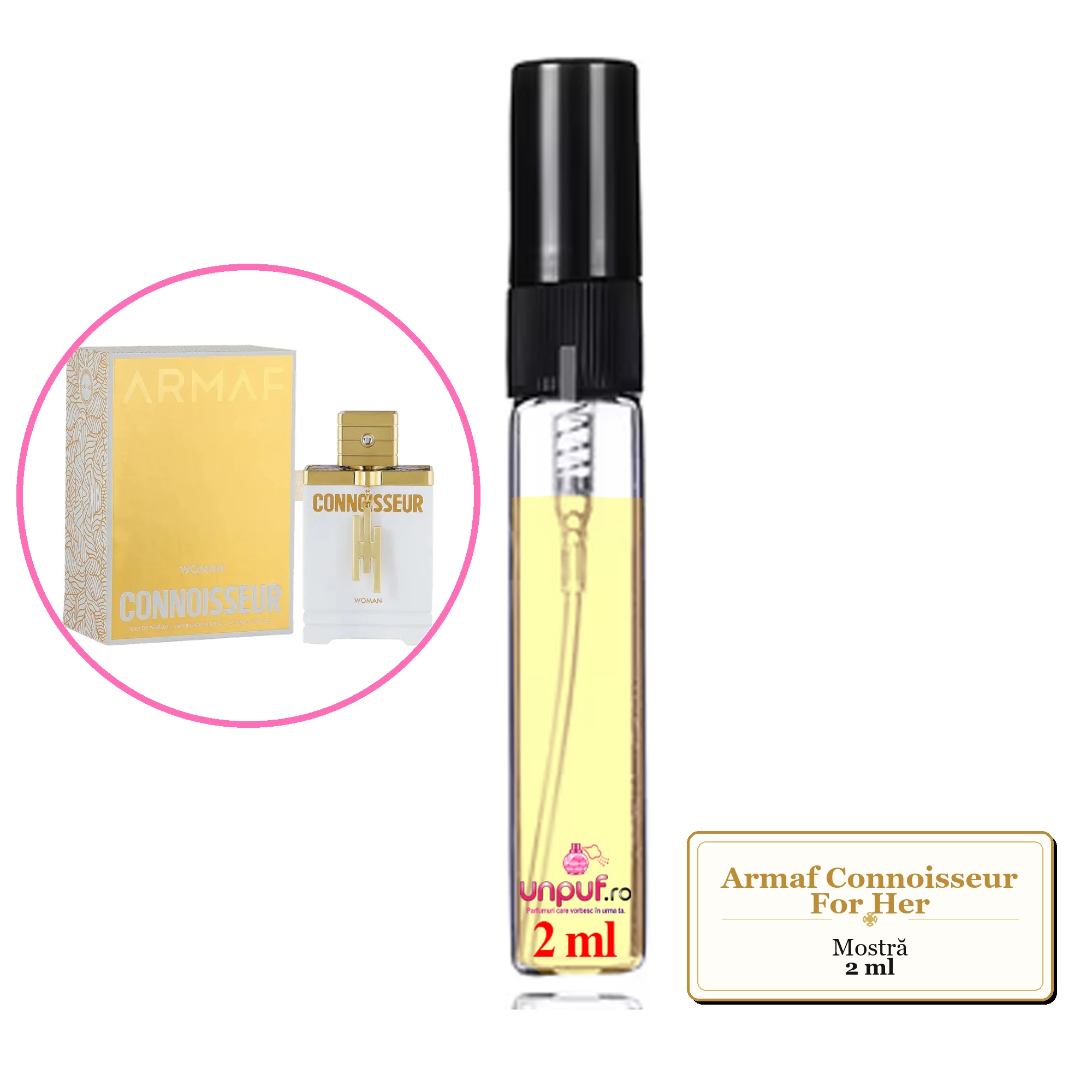 Mostra fiola din Parfumul Armaf Connoisseur For Her, decant sticla cu pulverizator 