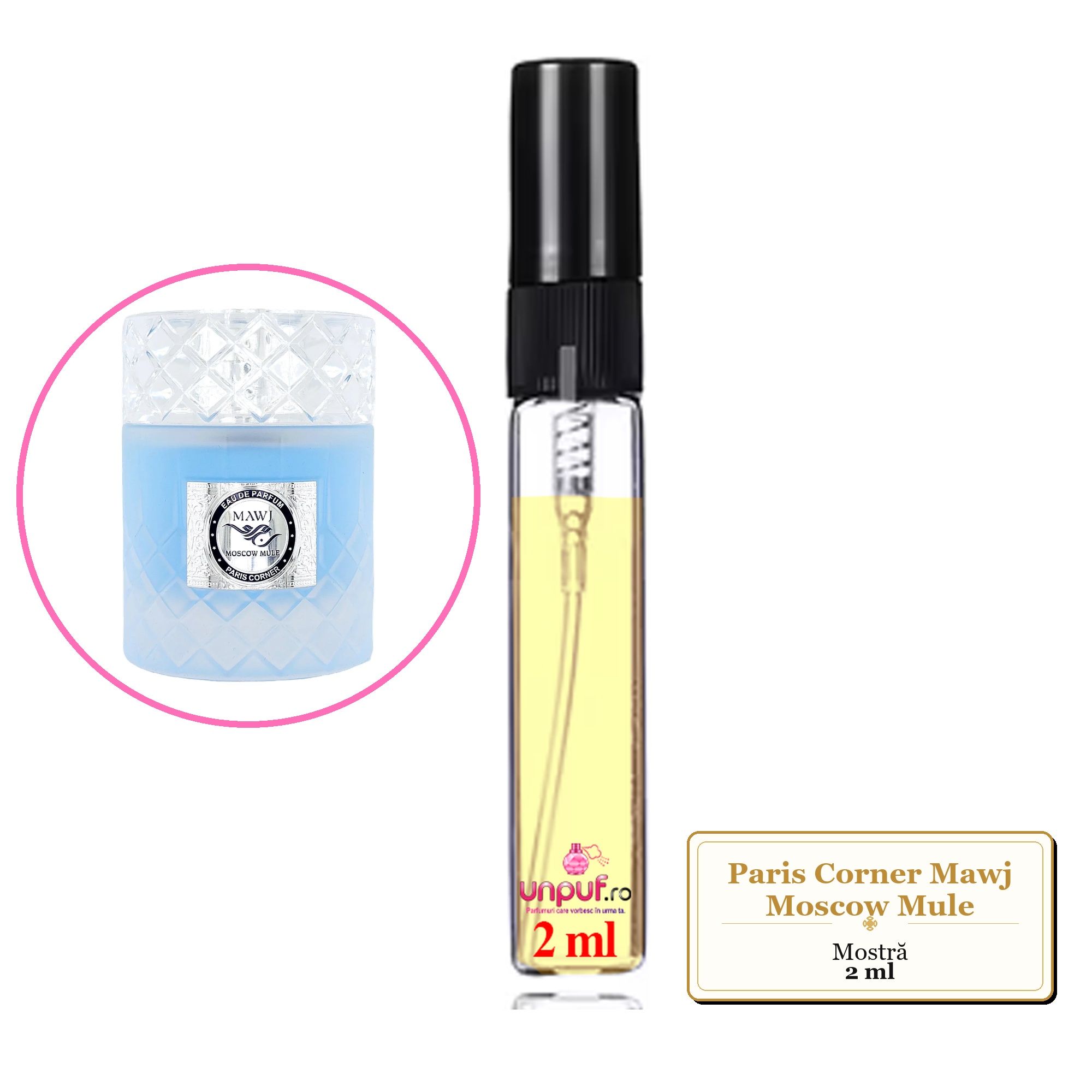 Mostra fiola din Parfumul Paris Corner Mawj Moscow Mule, decant sticla cu pulverizator 