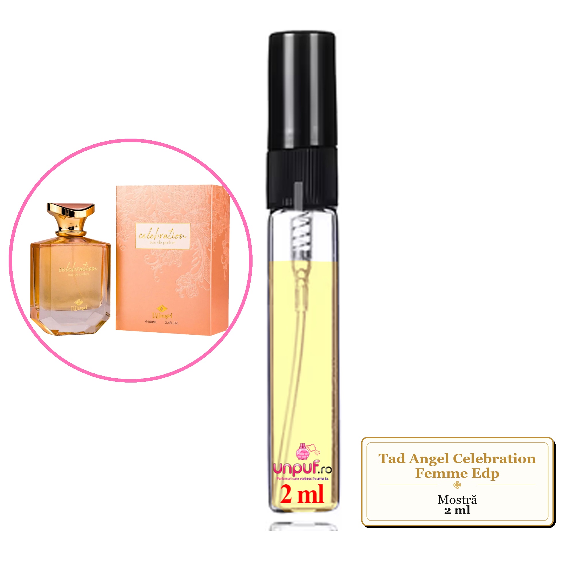 Mostra fiola din Parfumul Tad Angel Celebration Femme Edp, decant sticla cu pulverizator 