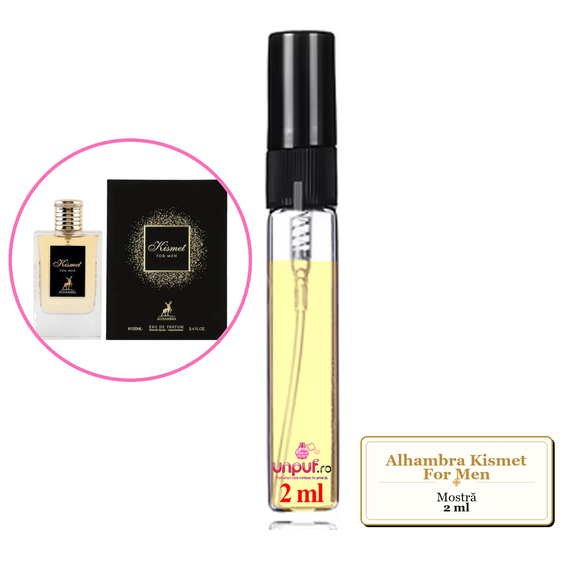 Mostra fiola din Parfumul Alhambra Kismet For Men, decant sticla cu pulverizator 
