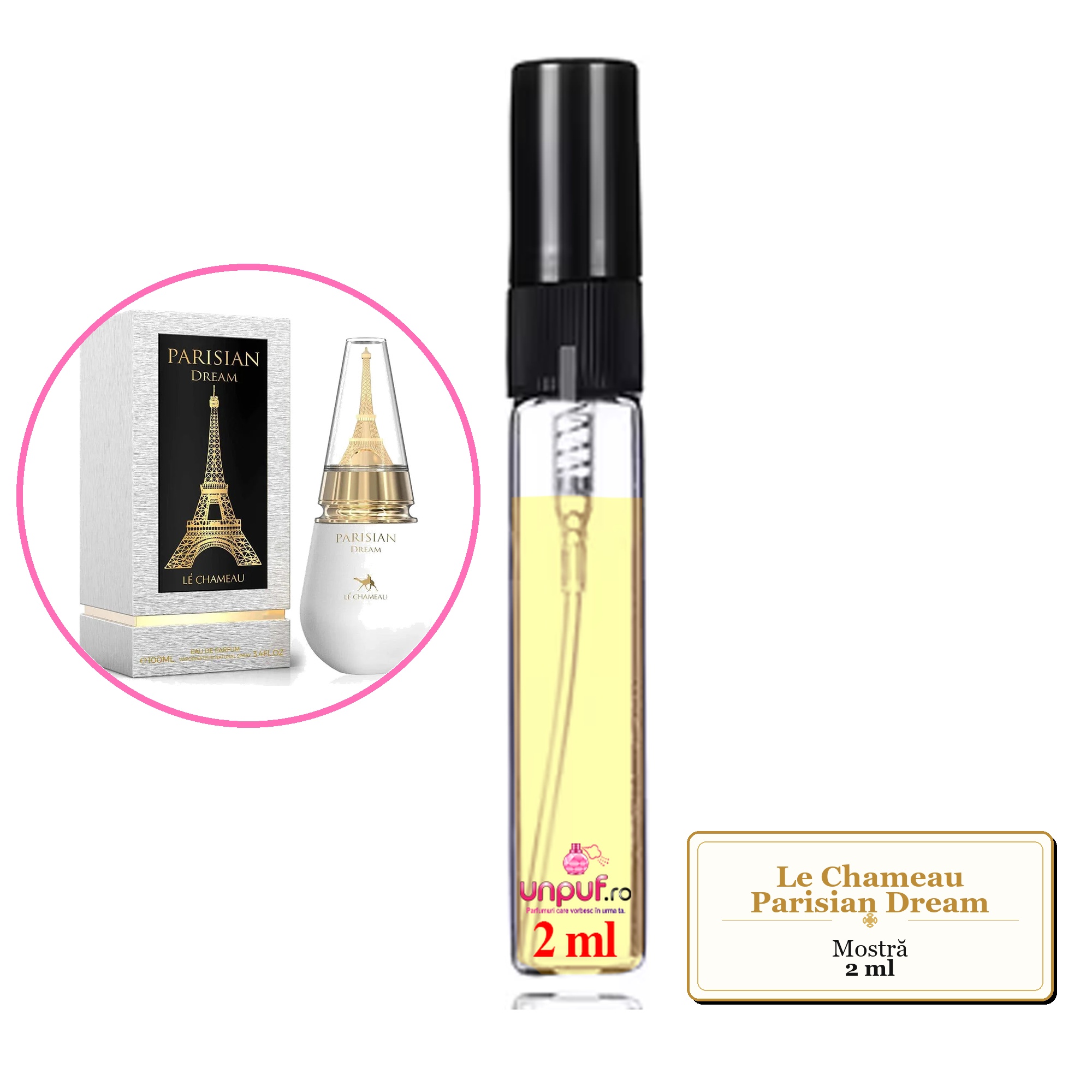 Mostra fiola din Parfumul Le Chameau Parisian Dream, decant sticla cu pulverizator 