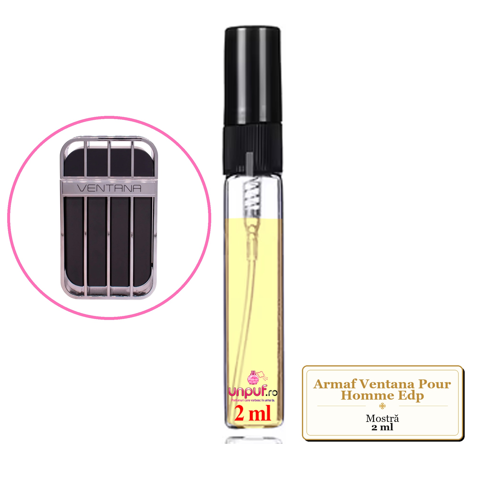 Mostra fiola din Parfumul Armaf Ventana Pour Homme Edp, decant sticla cu pulverizator