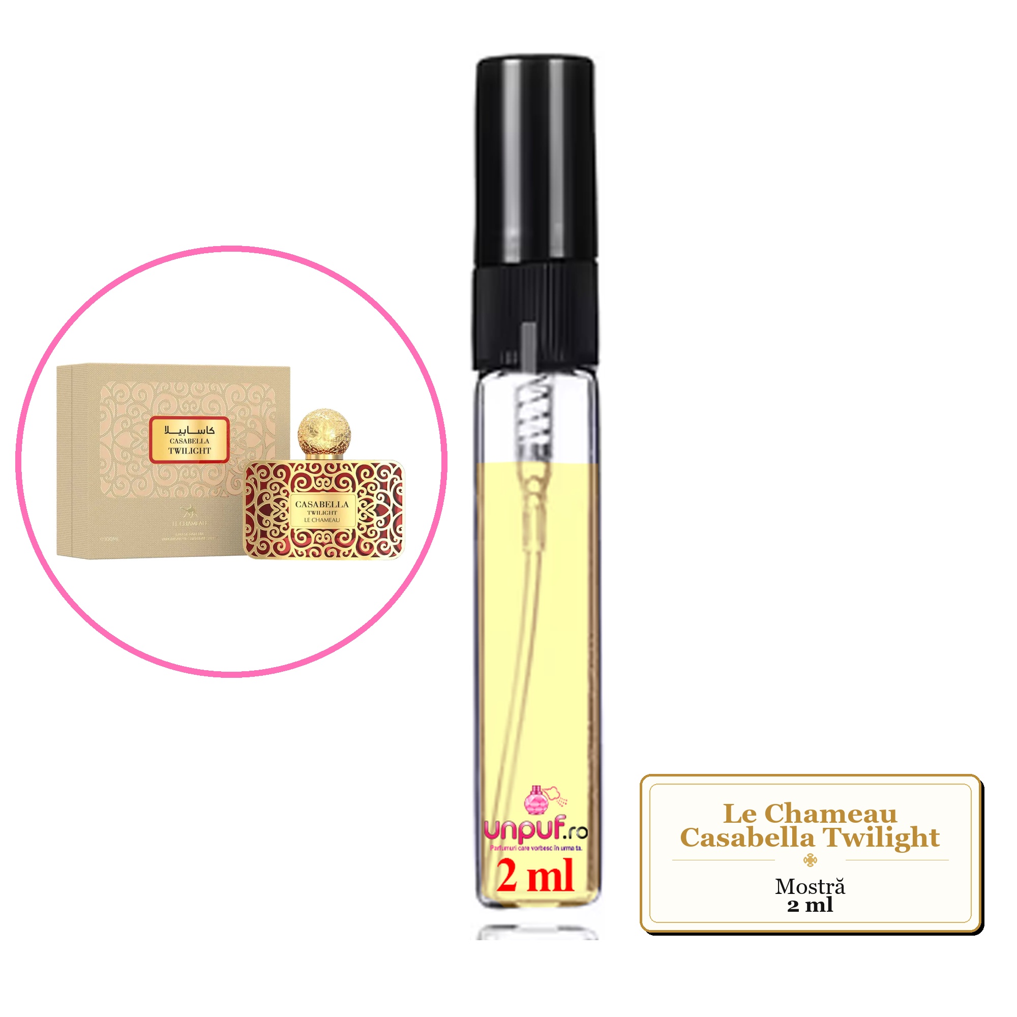 Mostra fiola din Parfumul Le Chameau Casabella Twilight, decant sticla cu pulverizator 