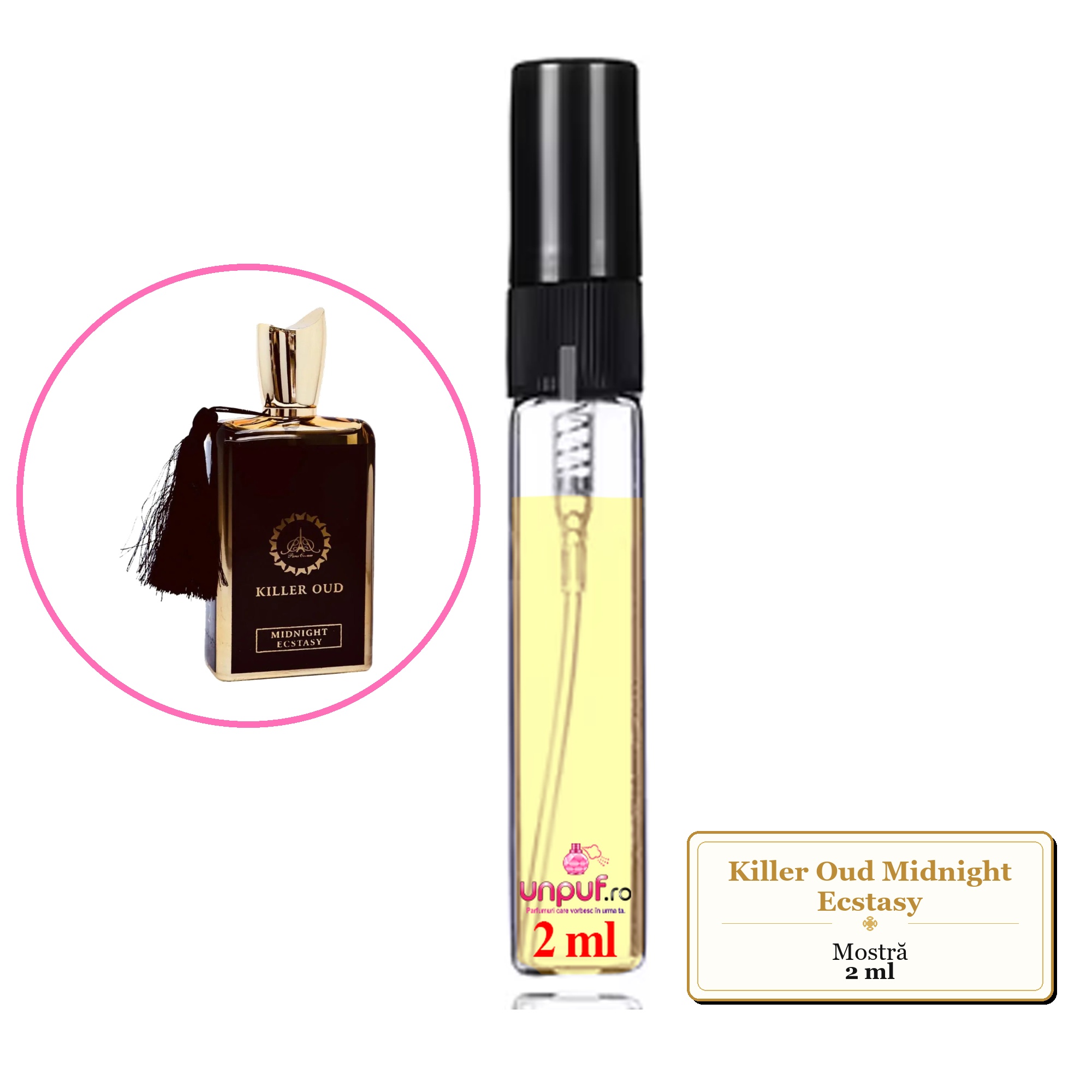 Mostra fiola din Parfumul Killer Oud Midnight Ecstasy, decant sticla cu pulverizator