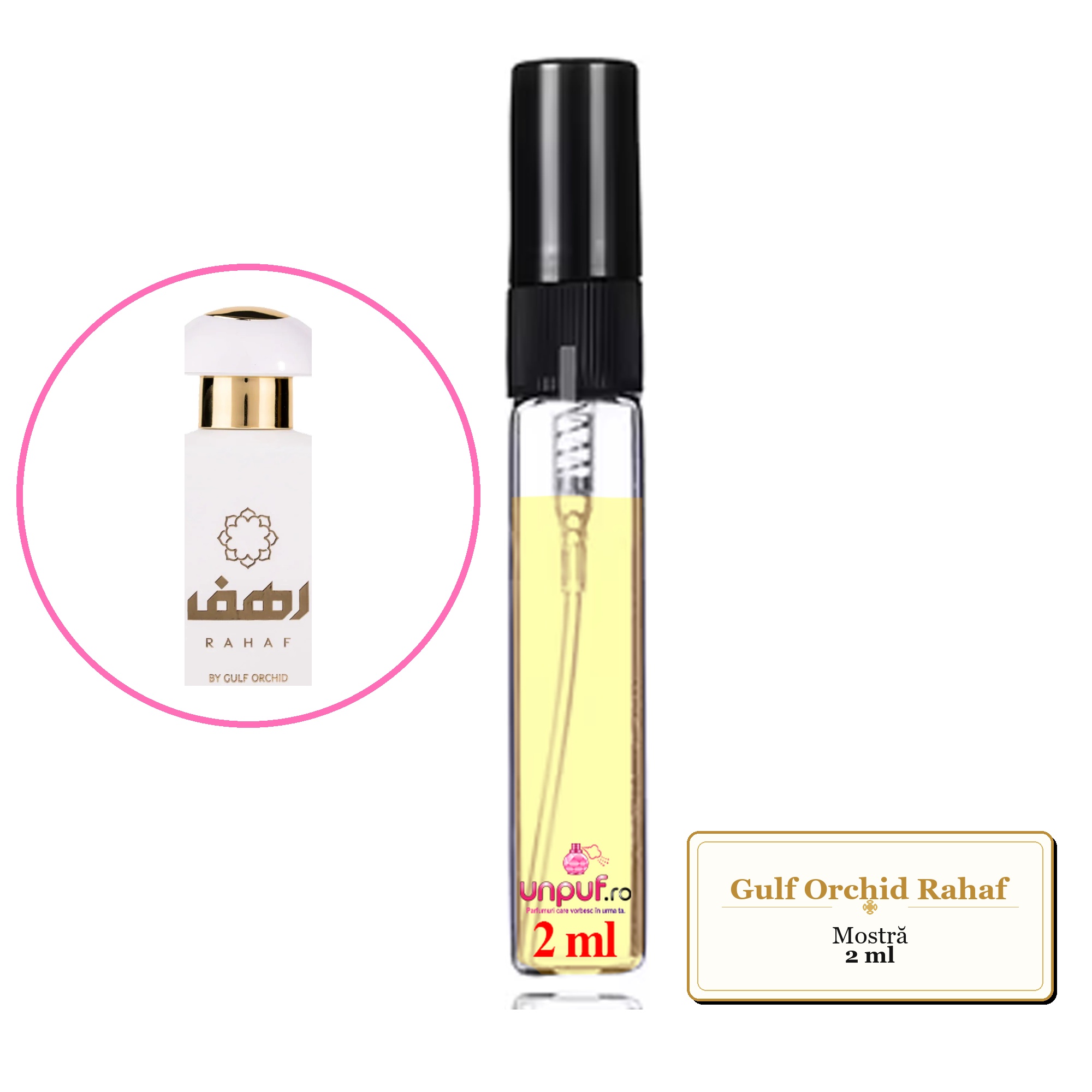 Mostra fiola din Parfumul Gulf Orchid Rahaf, decant sticla cu pulverizator