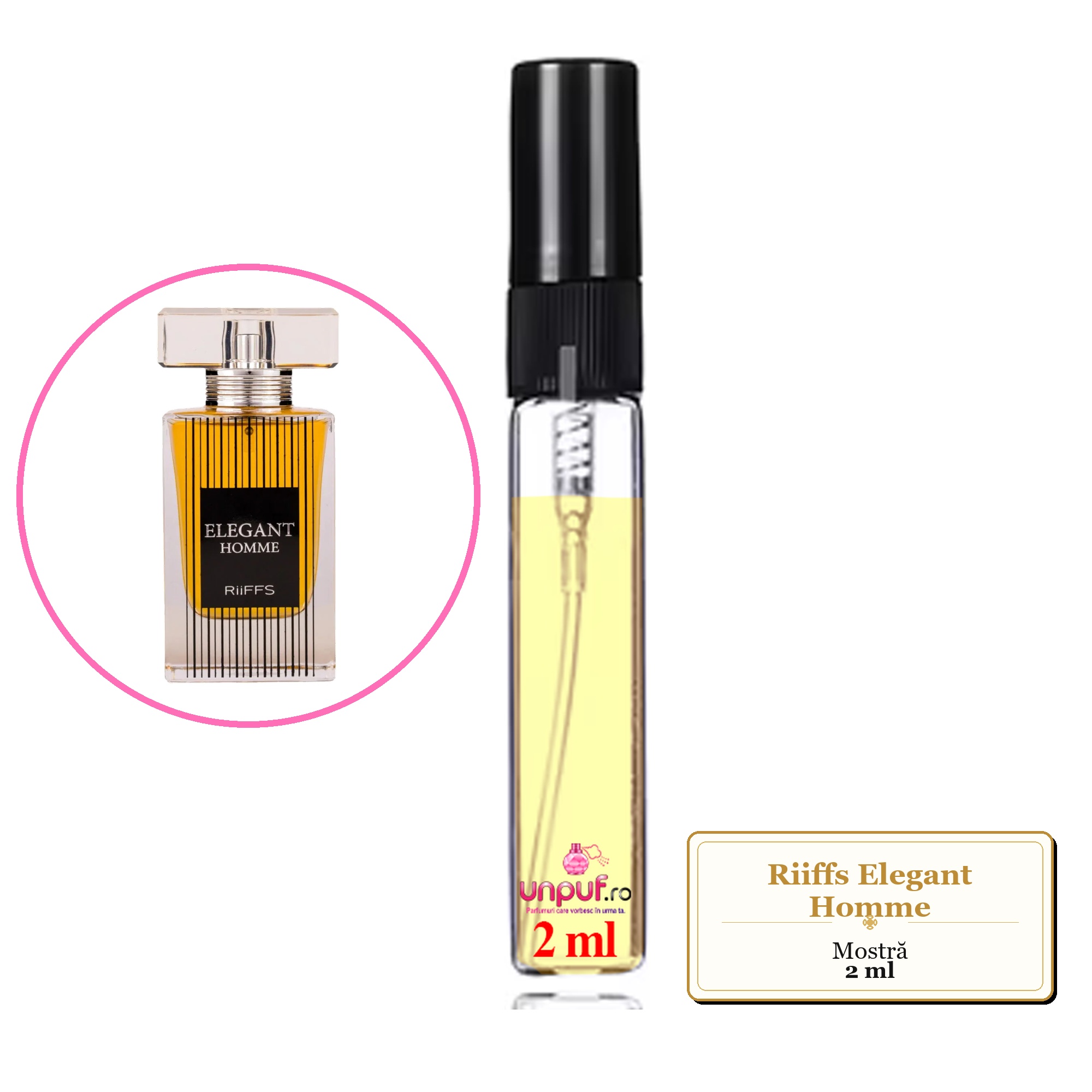 Mostra fiola din Parfumul Riiffs Elegant Homme, decant sticla cu pulverizator 