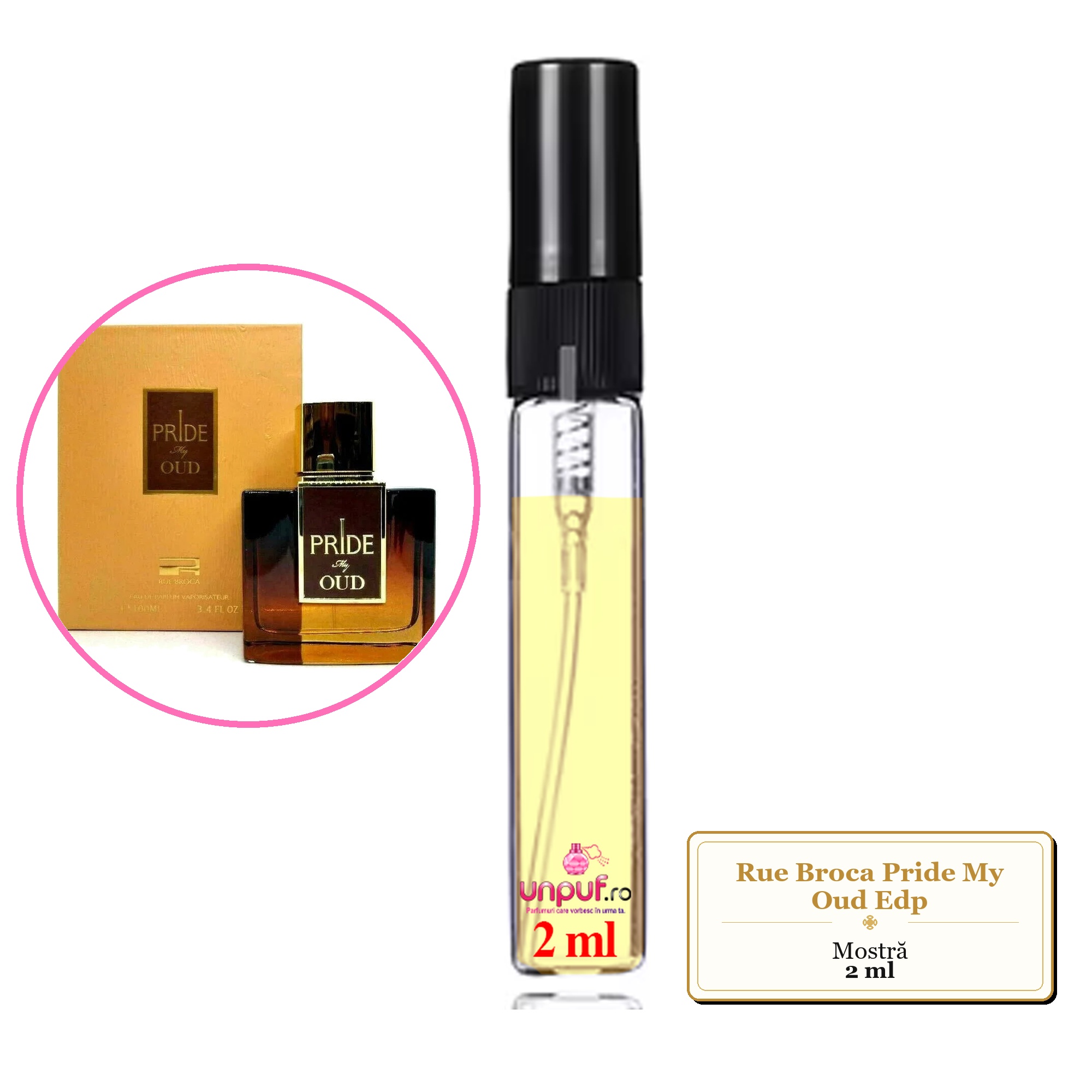 Mostra fiola din Parfumul Rue Broca Pride My Oud Edp, decant sticla cu pulverizator