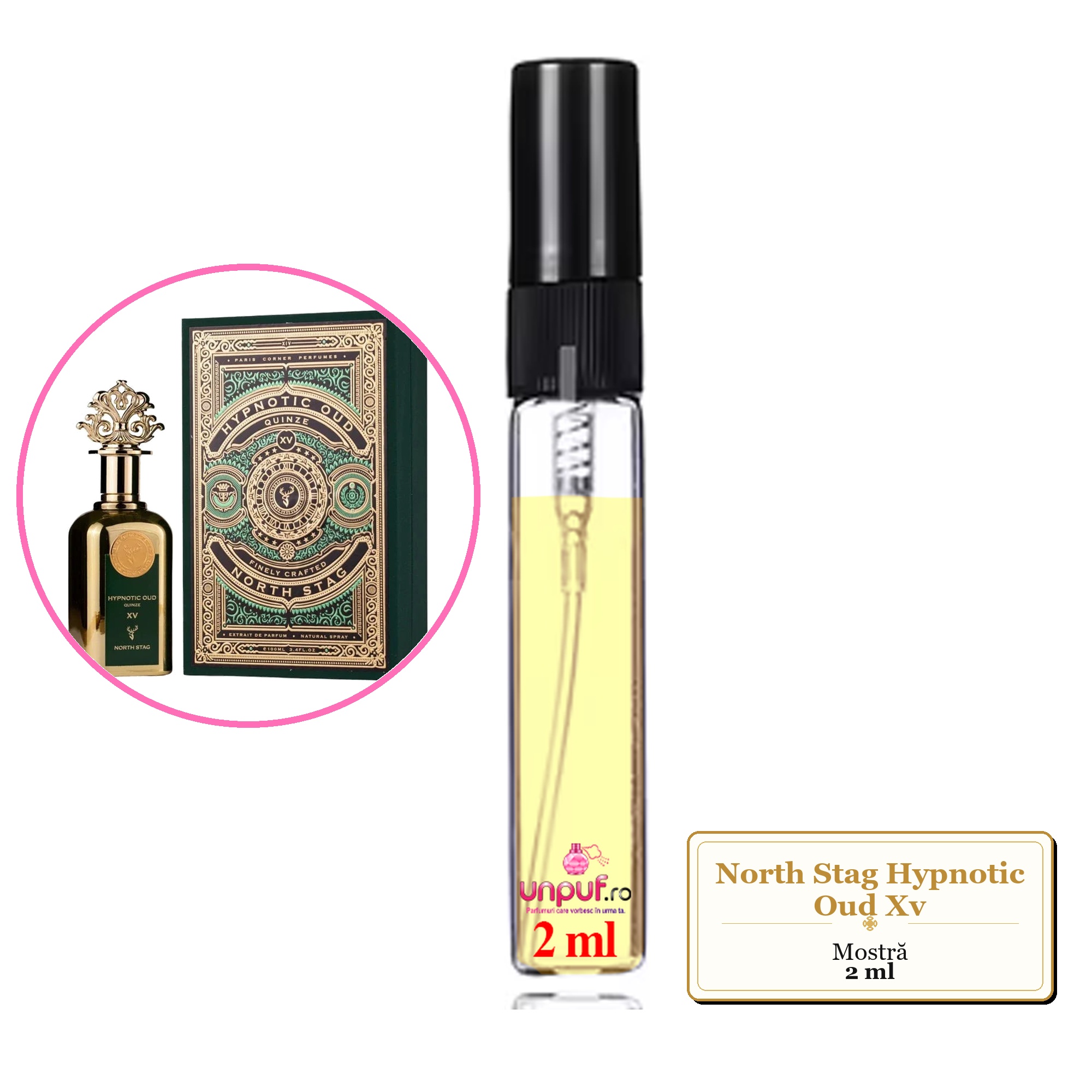 Mostra fiola din Parfumul North Stag Hypnotic Oud Xv, decant sticla cu pulverizator 