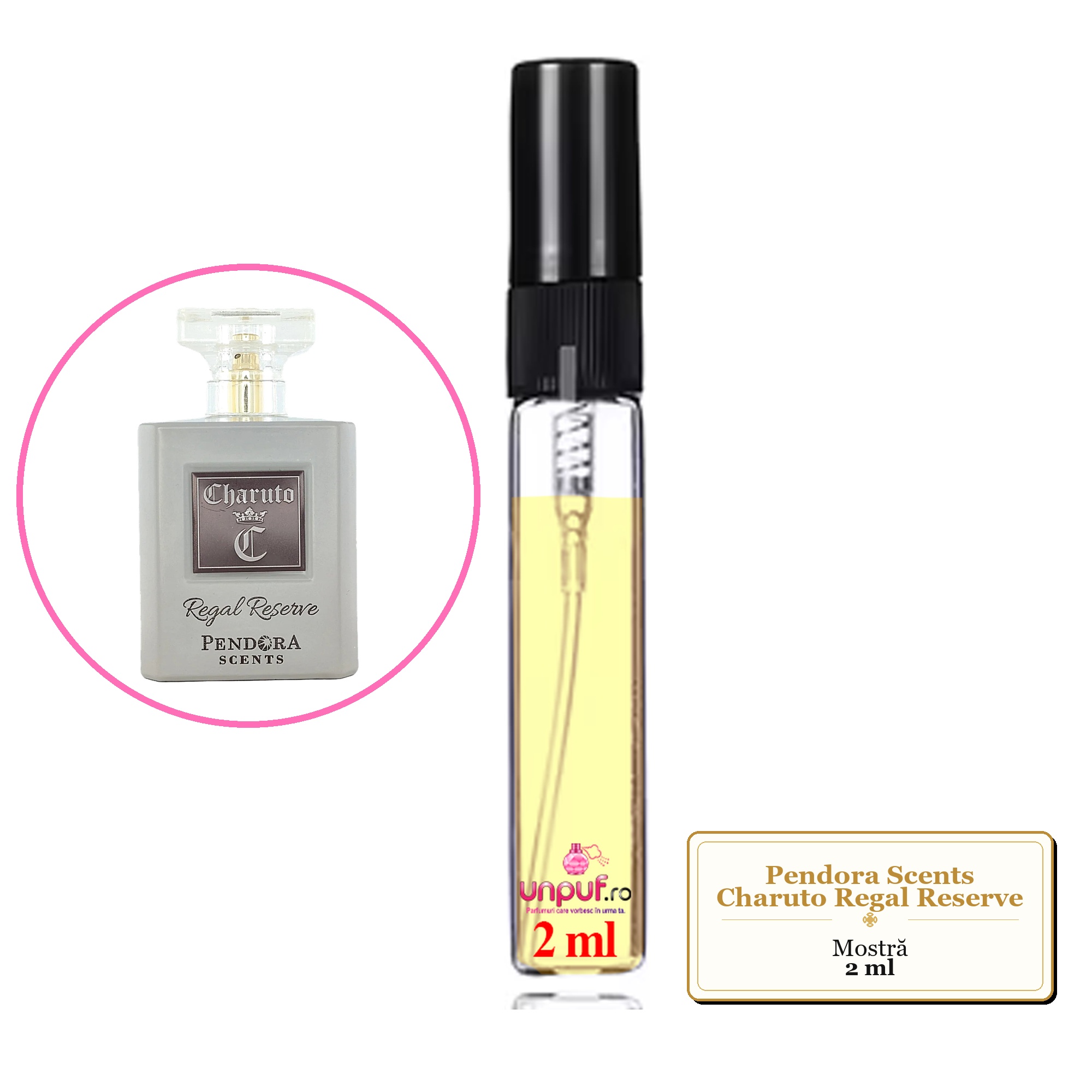 Mostra fiola din Parfumul Pendora Scents Charuto Regal Reserve, decant sticla cu pulverizator