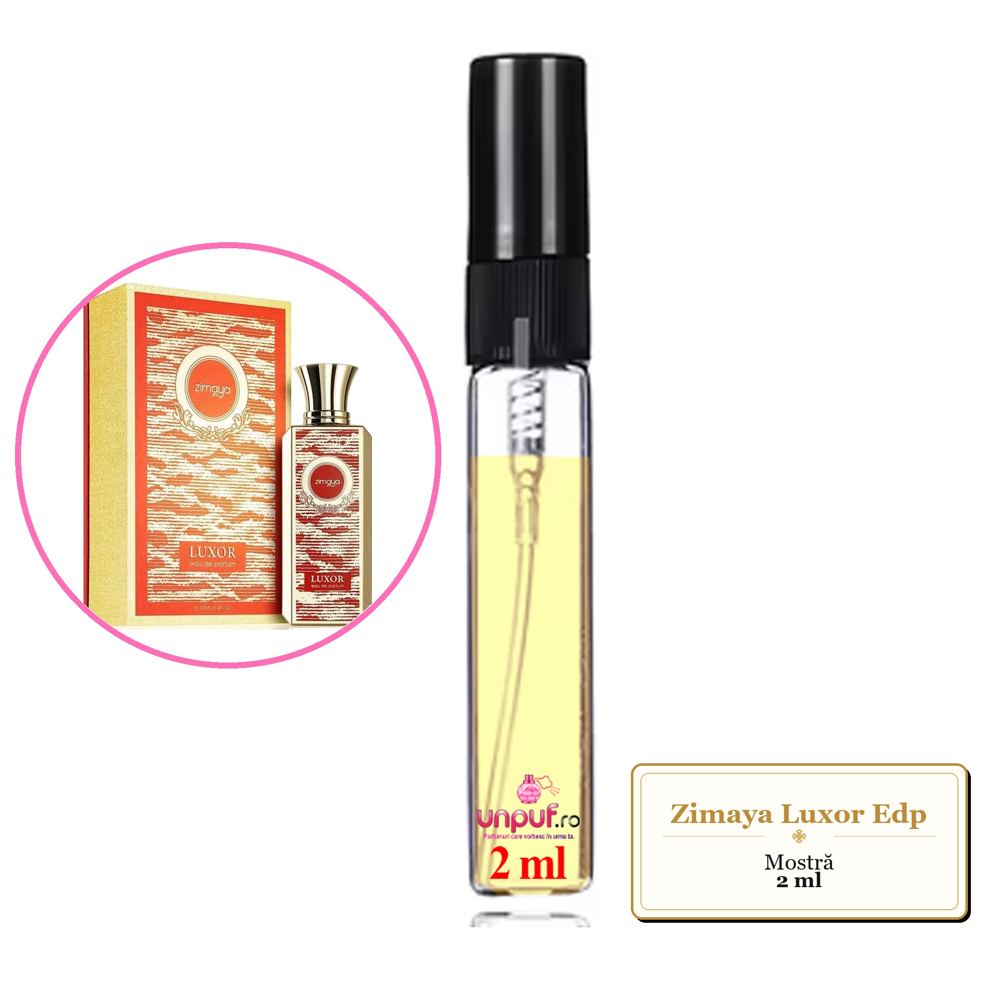 Mostra fiola din Parfumul Zimaya Luxor Edp, decant sticla cu pulverizator 