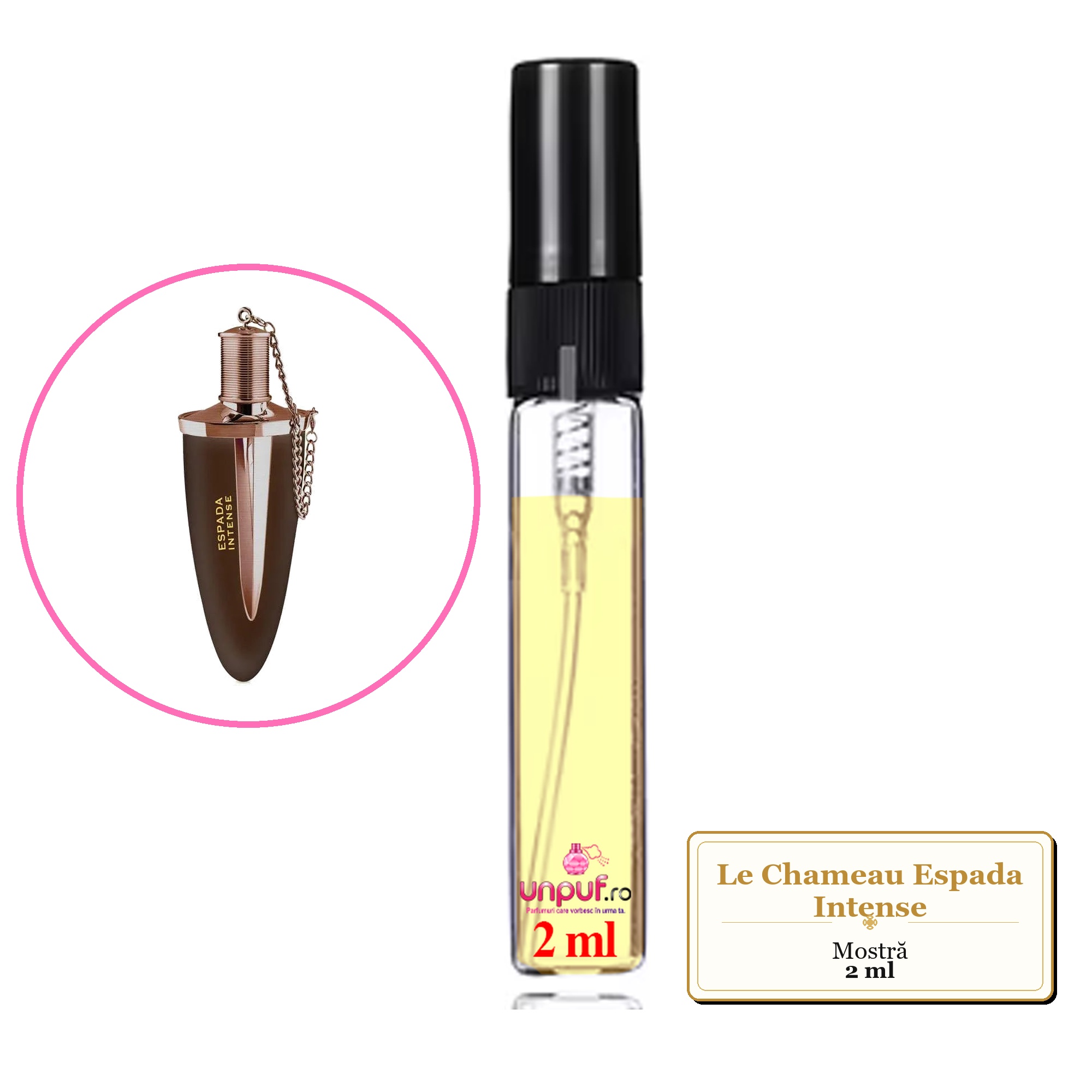Mostra fiola din Parfumul Le Chameau Espada Intense, decant sticla cu pulverizator 