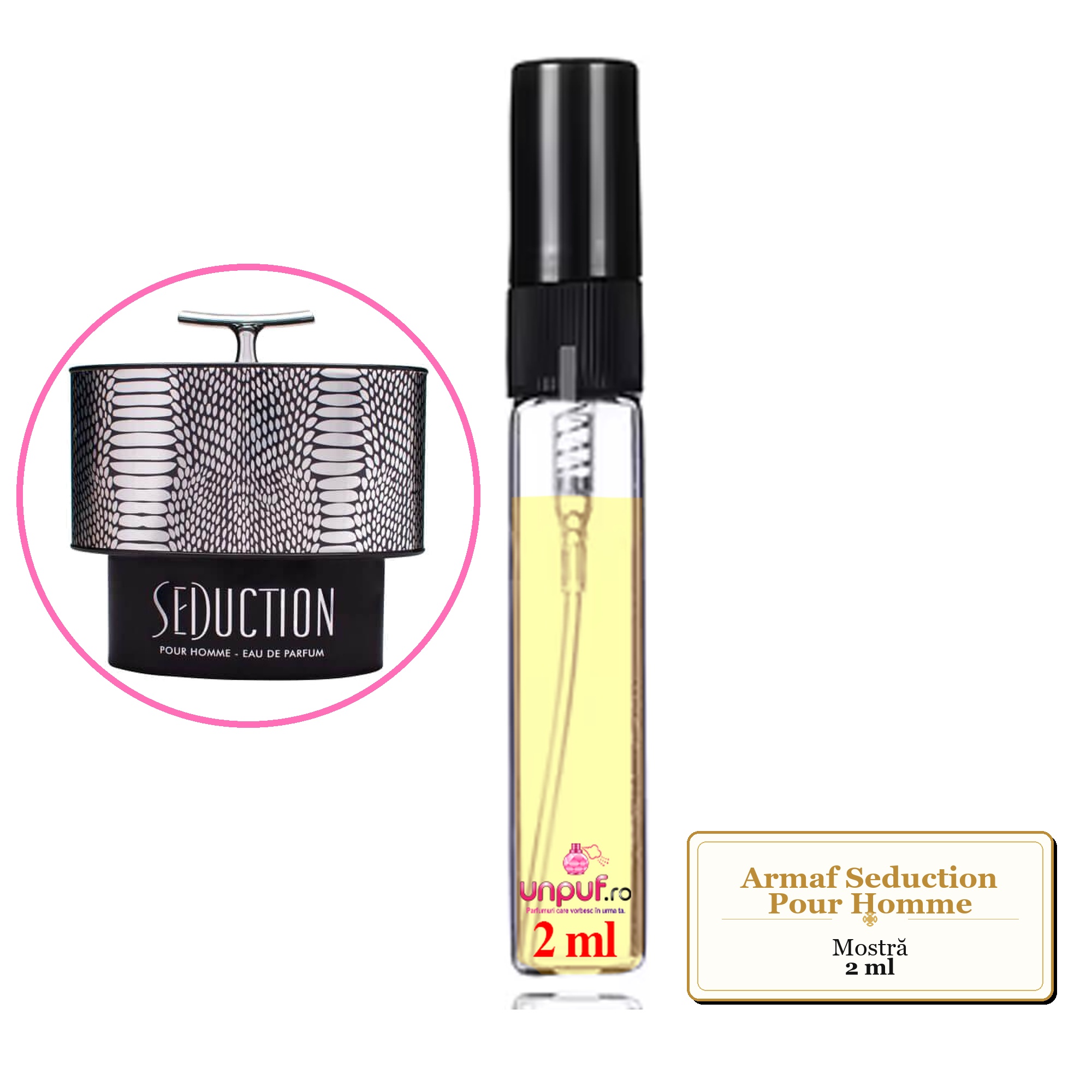 Mostra fiola din Parfumul Armaf Seduction Pour Homme, decant sticla cu pulverizator 