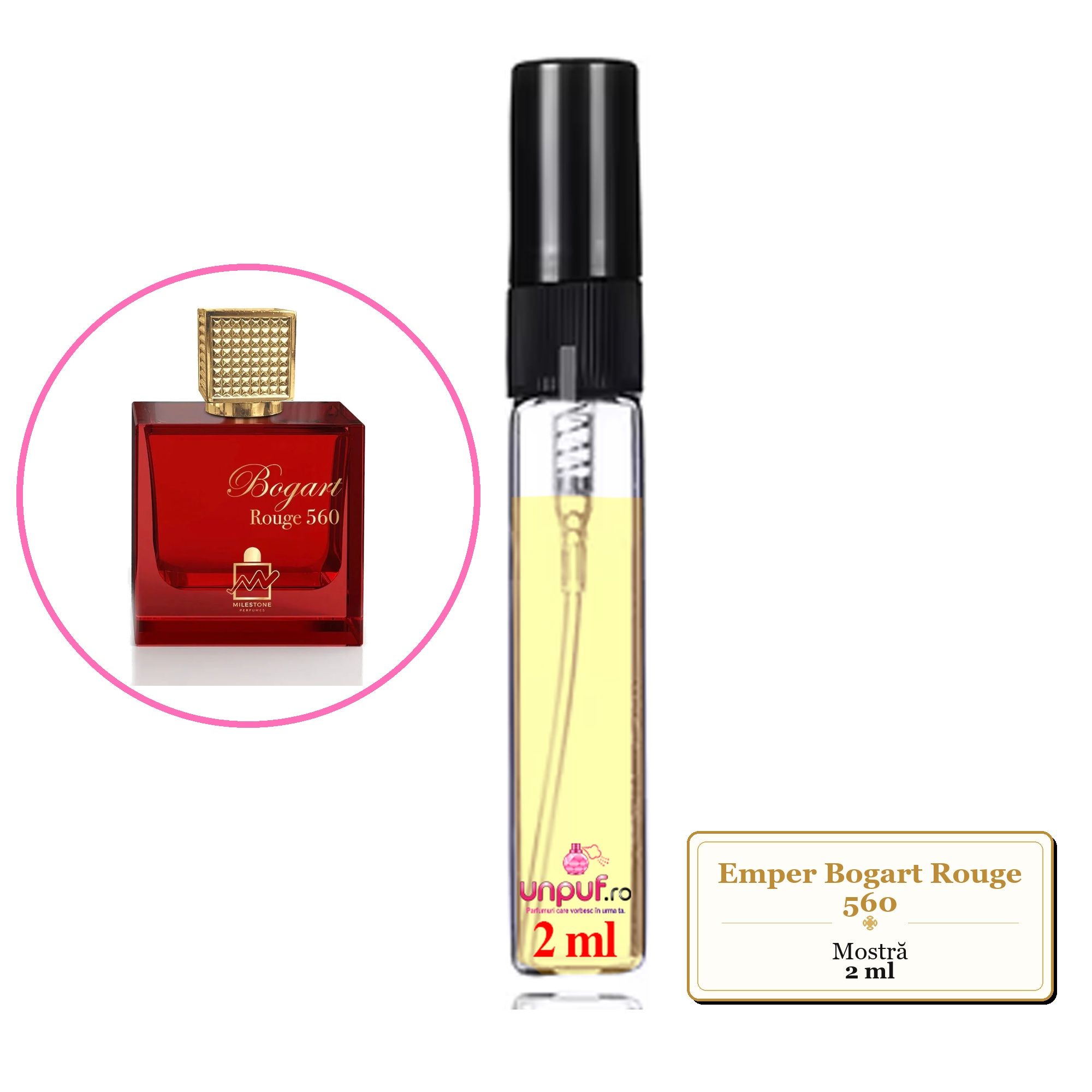 Mostra fiola din Parfumul Emper Bogart Rouge 560, decant sticla cu pulverizator