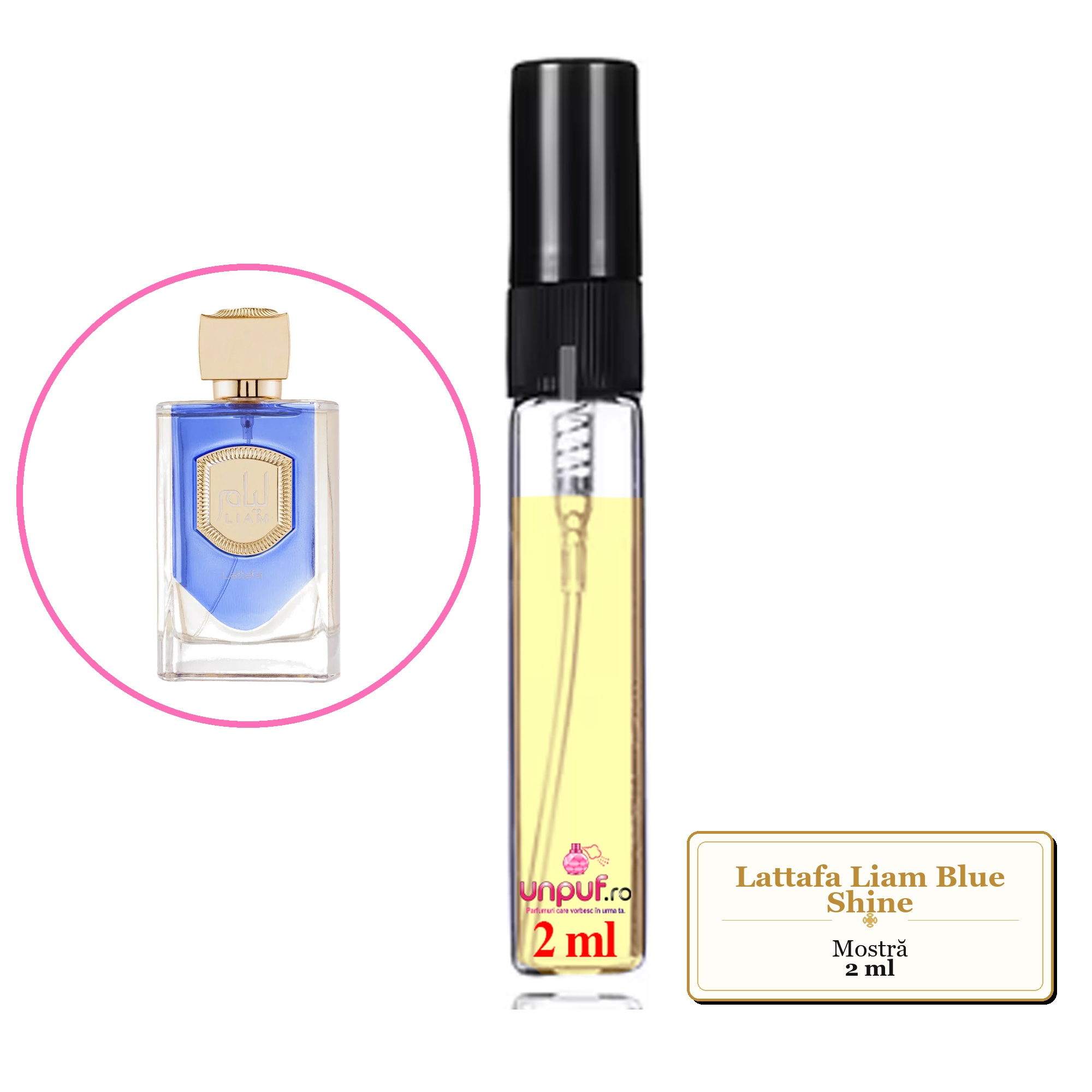 Mostra fiola din Parfumul Lattafa Liam Blue Shine, decant sticla cu pulverizator