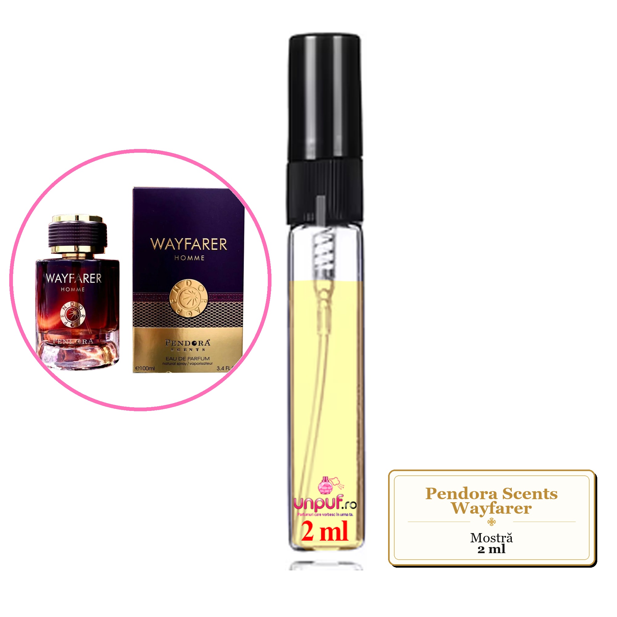 Mostra fiola din Parfumul Pendora Scents Wayfarer, decant sticla cu pulverizator