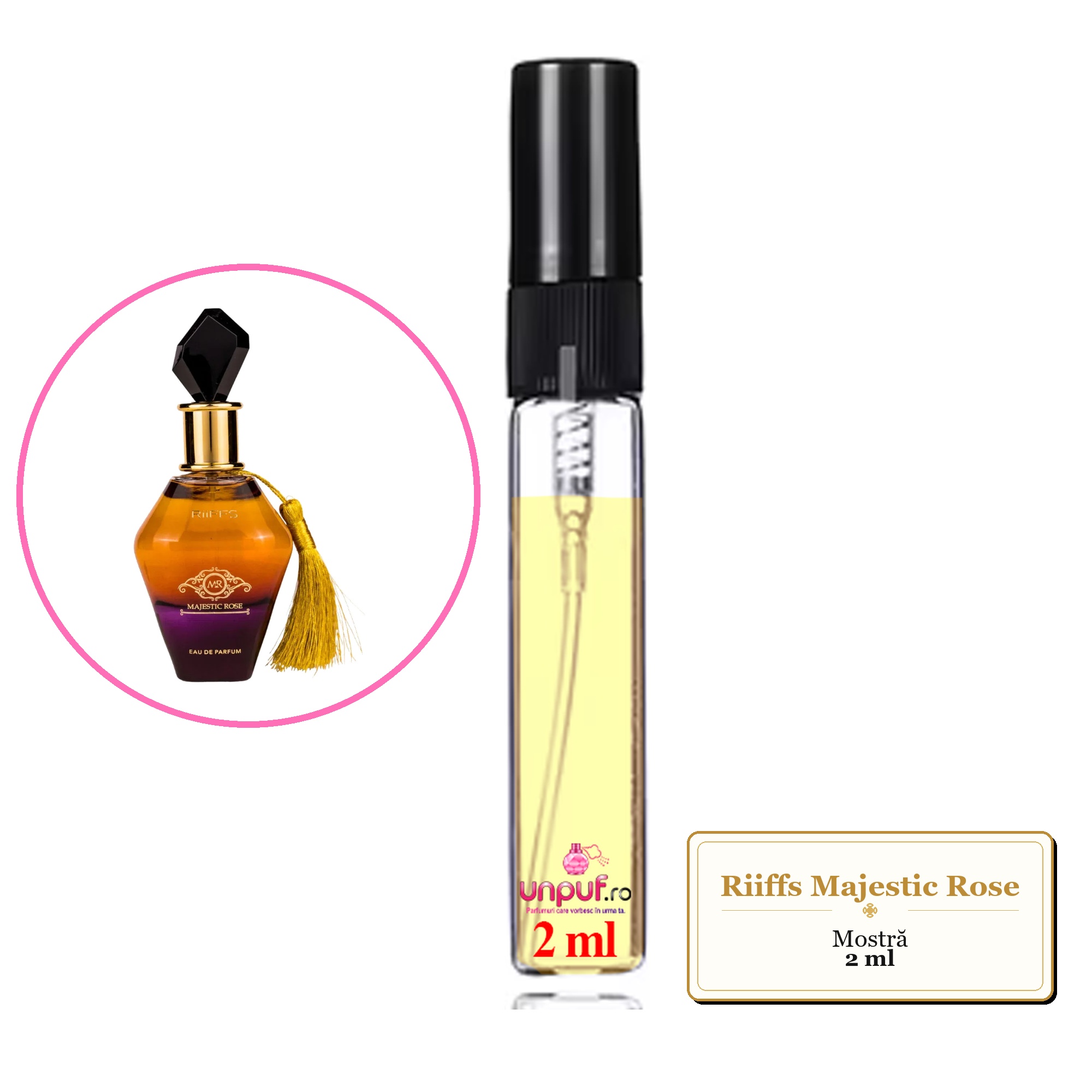 Mostra fiola din Parfumul Riiffs Majestic Rose, decant sticla cu pulverizator