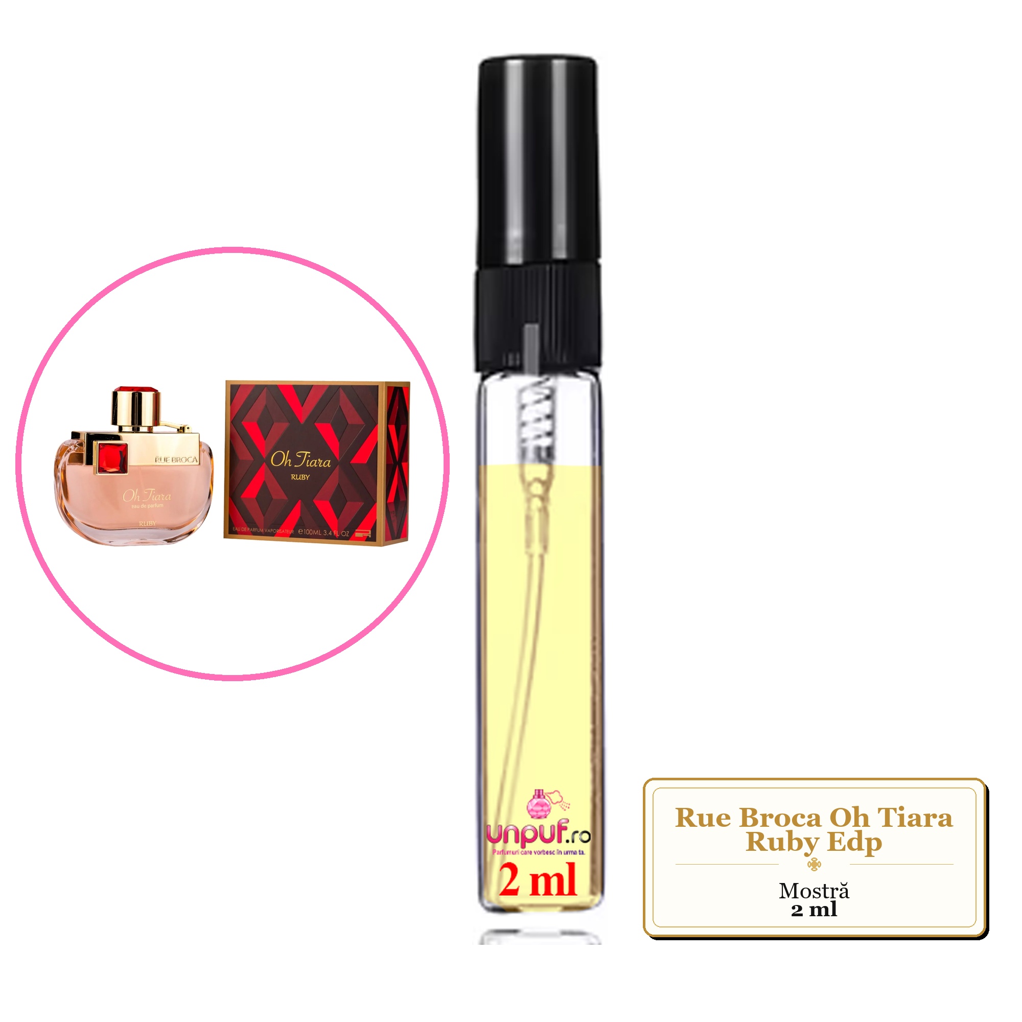Mostra fiola din Parfumul Rue Broca Oh Tiara Ruby Edp, decant sticla cu pulverizator 