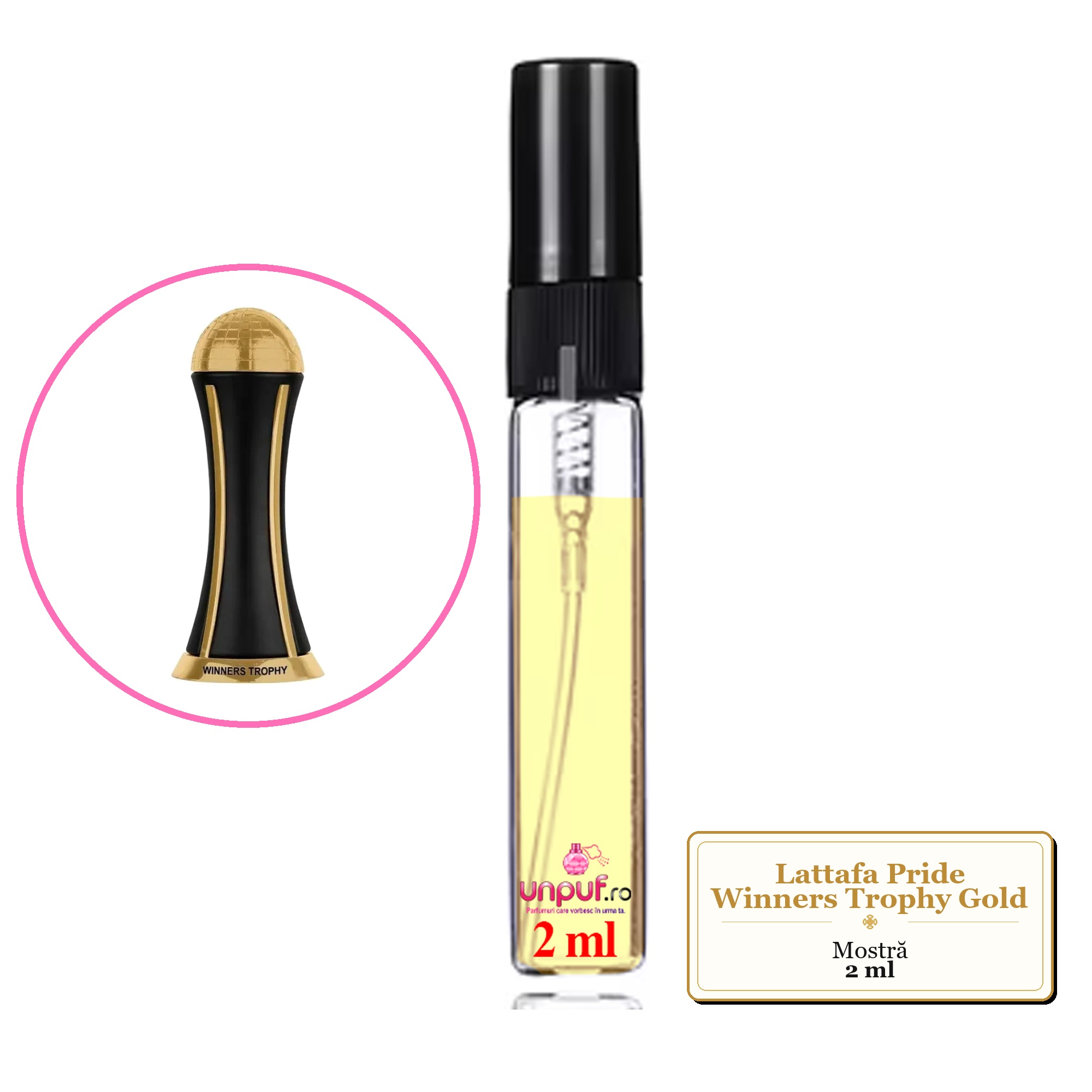 Mostra fiola din Parfumul Lattafa Pride Winners Trophy Gold, decant sticla cu pulverizator 