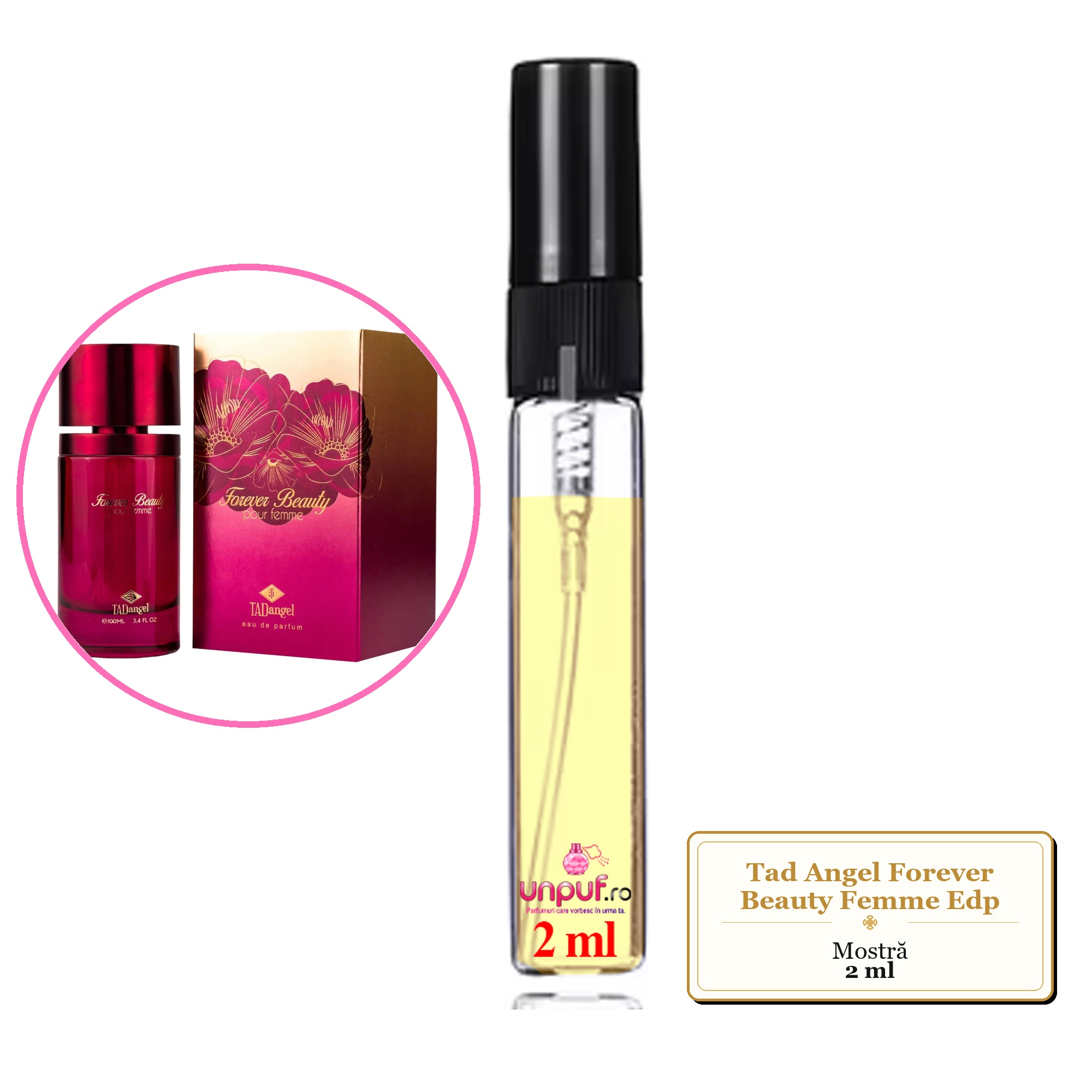 Mostra fiola din Parfumul Tad Angel Forever Beauty Femme Edp, decant sticla cu pulverizator 