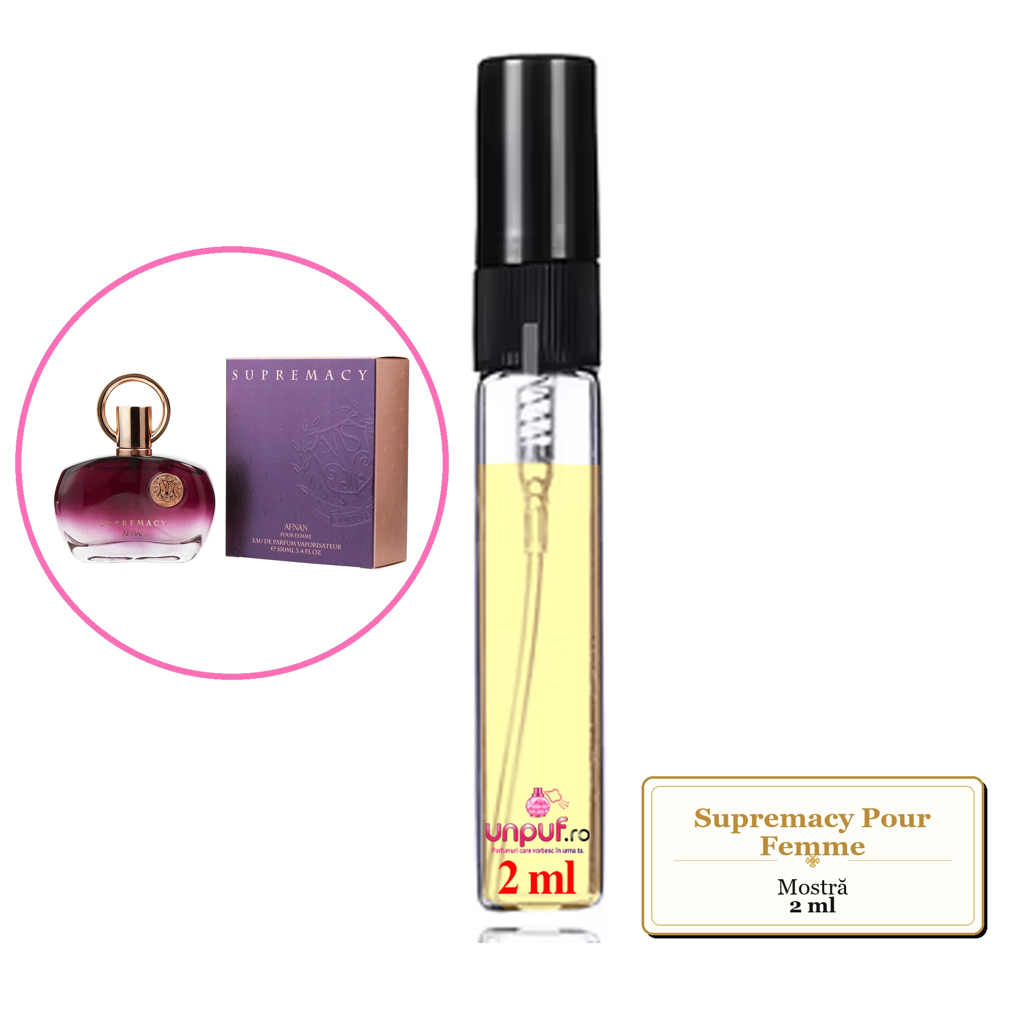 Mostra fiola din Parfumul Supremacy Pour Femme, decant sticla cu pulverizator