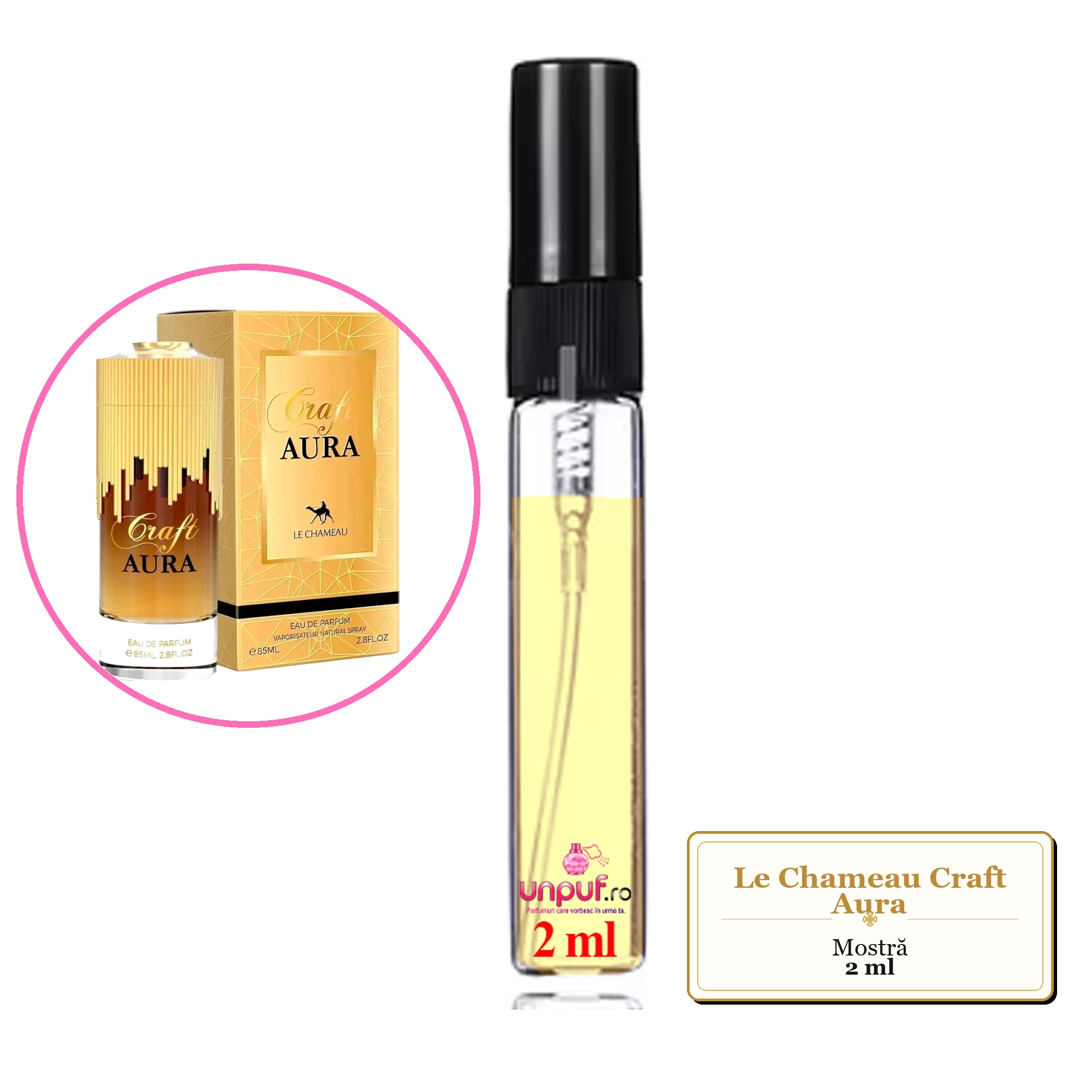 Mostra fiola din Parfumul Le Chameau Craft Aura, decant sticla cu pulverizator 